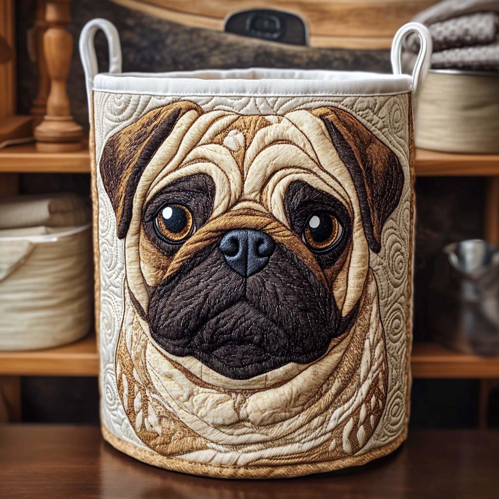 Classic Cozy Pug Quilted Laundry Basket Beautiful Quilted Laundry Organizer Gift for Couples