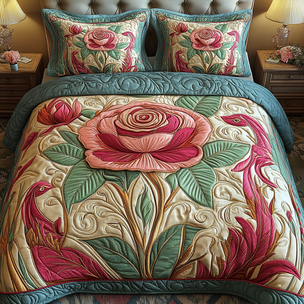 Classic Floral Quilted Bedding Set Unique Bed Sheet Set Christmas Flower Gifts