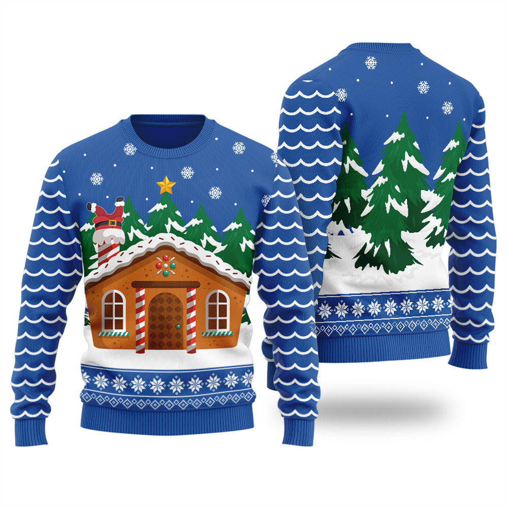 Classic Gingerbread House Holiday Sweater Women Royal Soft Cotton Sweatshirt for Winter Comfort