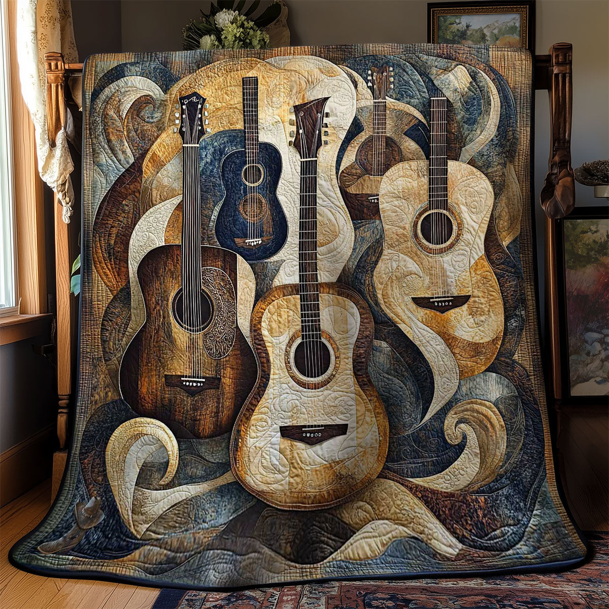 Classic Guitar Quilt Blanket Best Throw Blanket Secret Santa Gifts For Guitarists