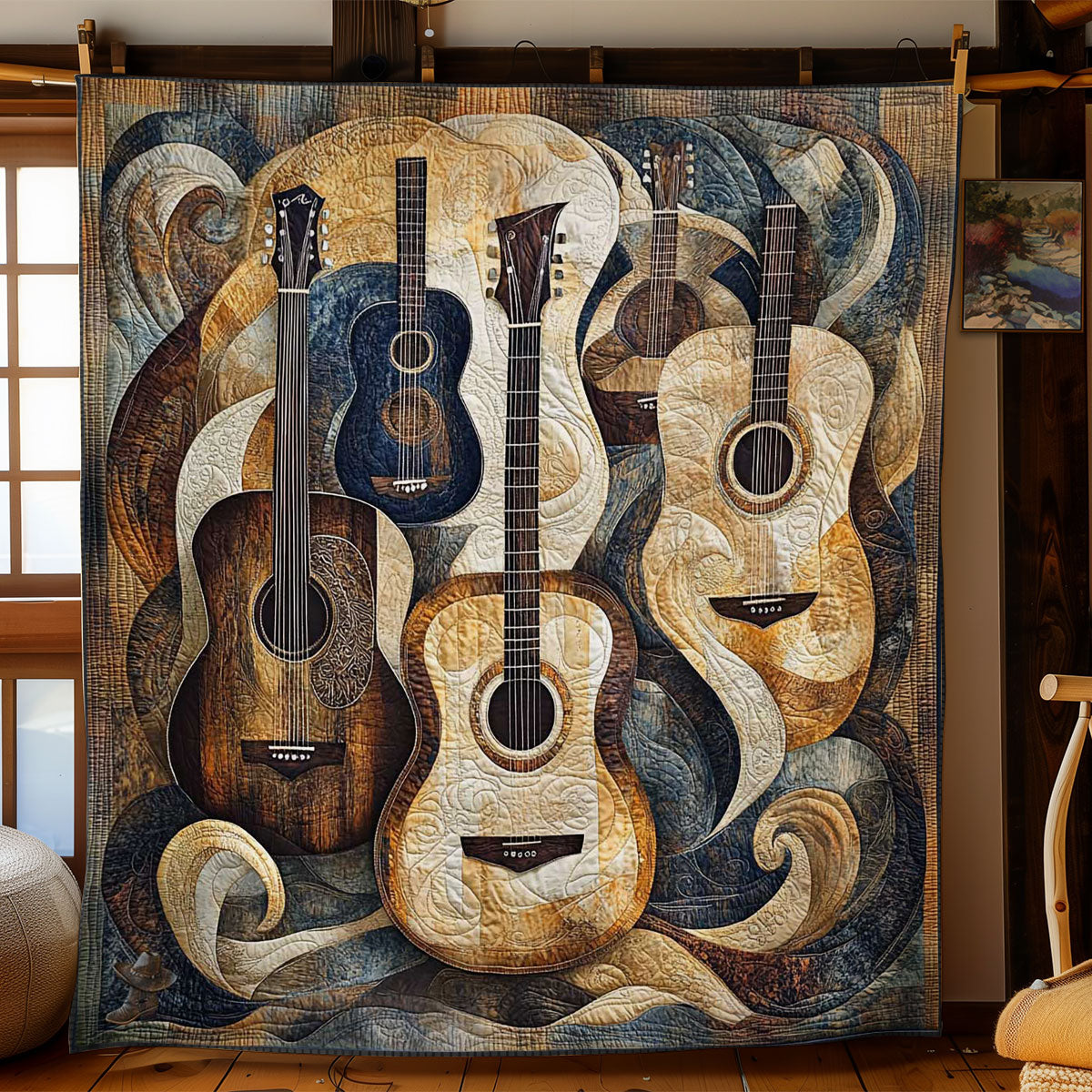 Classic Guitar Quilt Blanket Best Throw Blanket Secret Santa Gifts For Guitarists