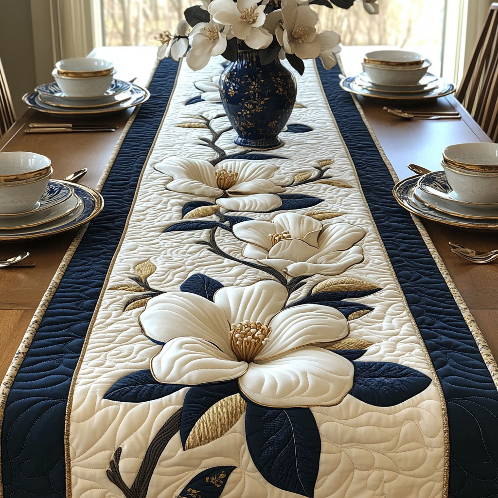 Classic Magnolia Quilted Table Runner Elegant Holiday Decor Presents For Flower Lovers