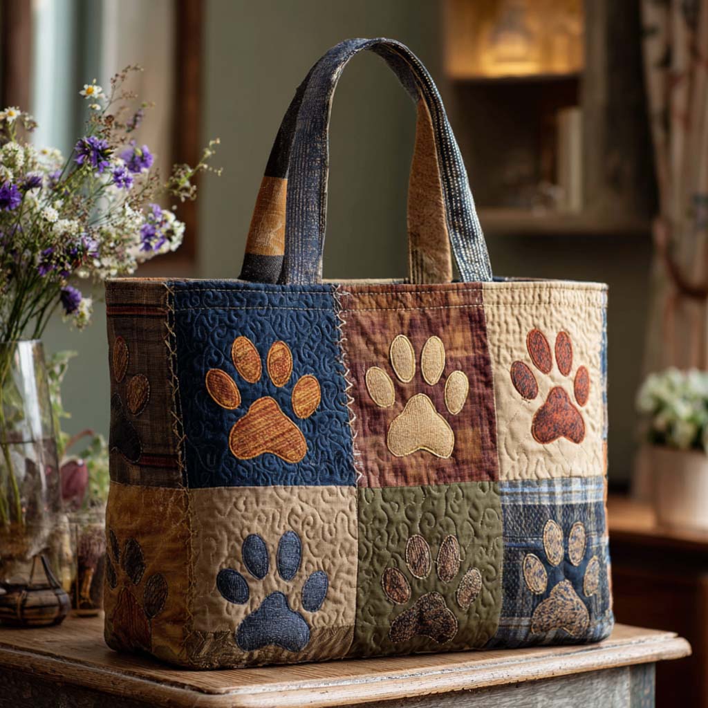 Classic Paw Prints Quilted Tote Bag Birthday Present For Dog Lovers
