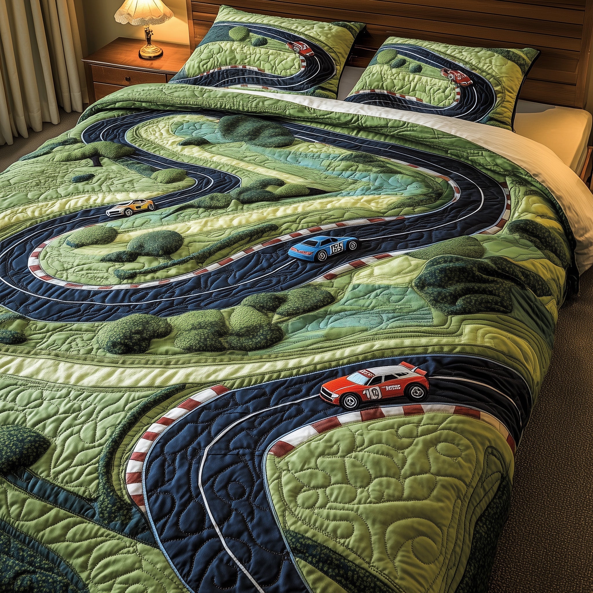 Classic Racing Scene Quilted Bedding Set Duvet Cover Merchandise Motorsport Gifts For Him
