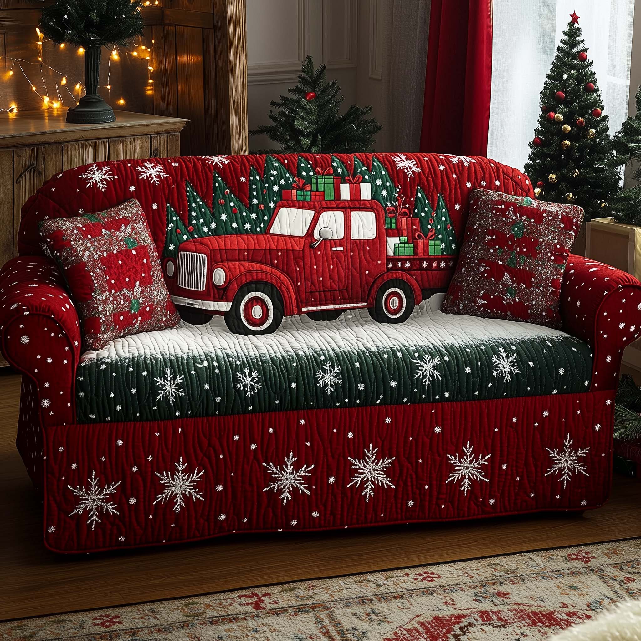 Classic Red Truck Quilted Sofa Cover Anti-Slip Cover With Vintage Red Truck Gift For Dad