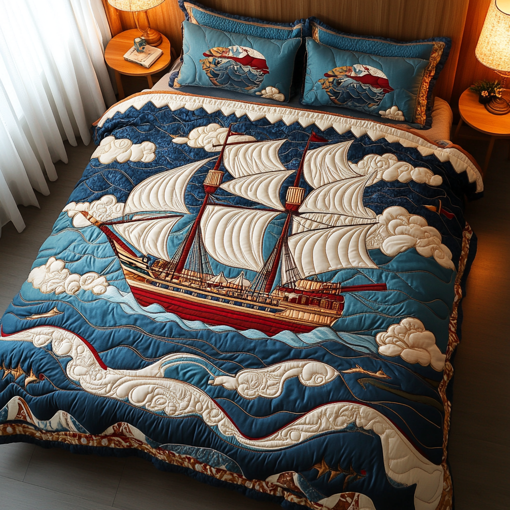 Classic Sailboat Quilted Bedding Set Best Bed Sheet Set Gifts For Sailboat Owners