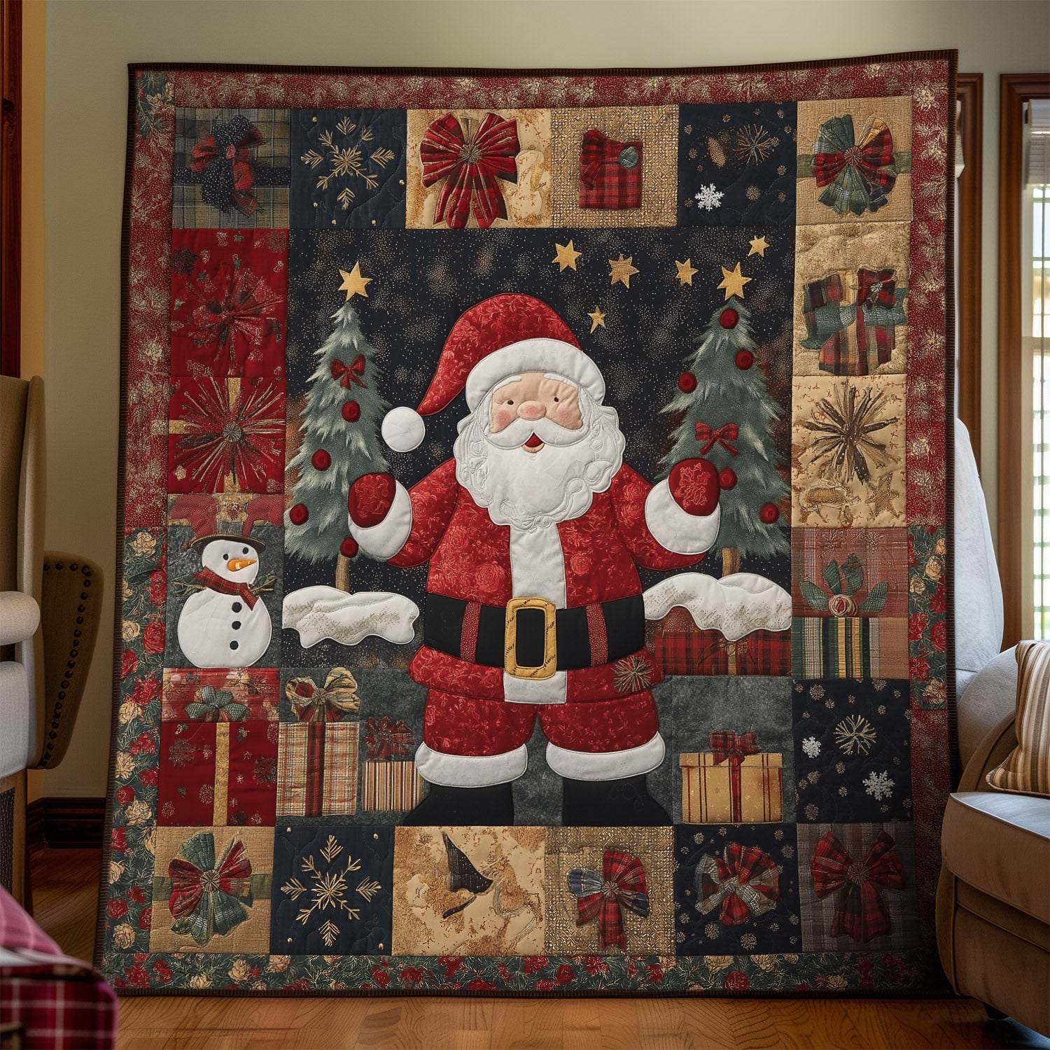 Classic Santa Charm Quilted Blanket Romantic Christmas Gifts