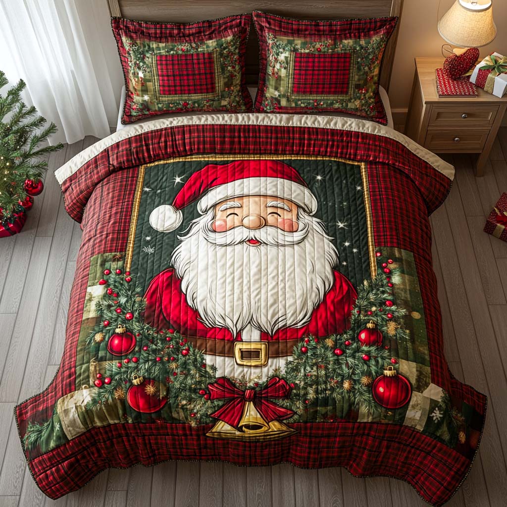 Classic Santa Cheer Quilted Bedding Set Xmas Duvet Cover Set Family Xmas Gift Ideas