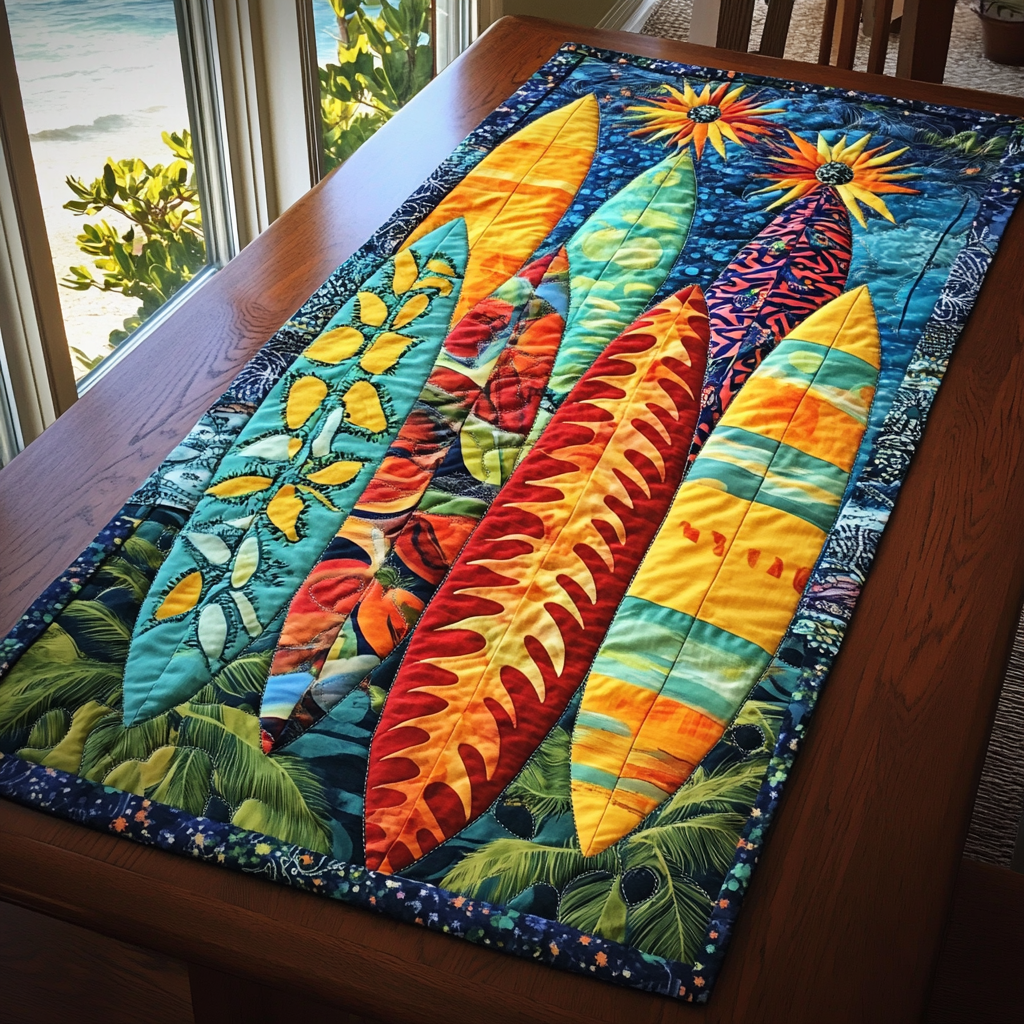 Classic Surfboard Quilted Table Runner Coastal Table Runner Best Family Gifts
