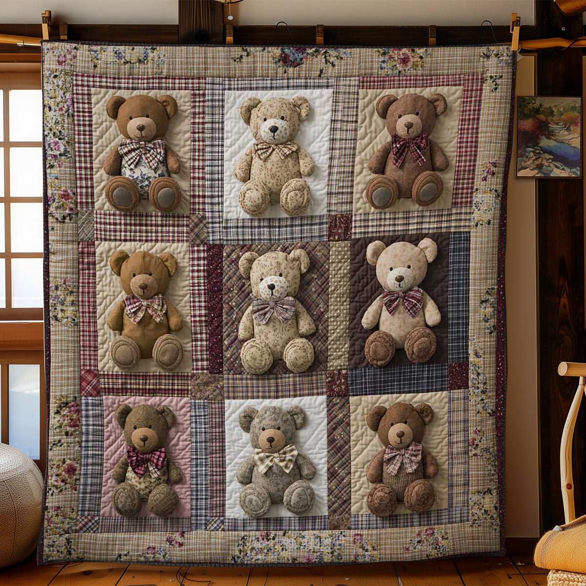 Classic Teddy Bear Quilted Blanket Christmas Throws Father Christmas Gifts