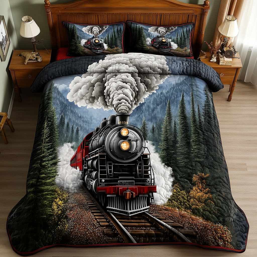 Classic Train Quilted Bedding Set Bedroom Decorations Cool Train Gifts
