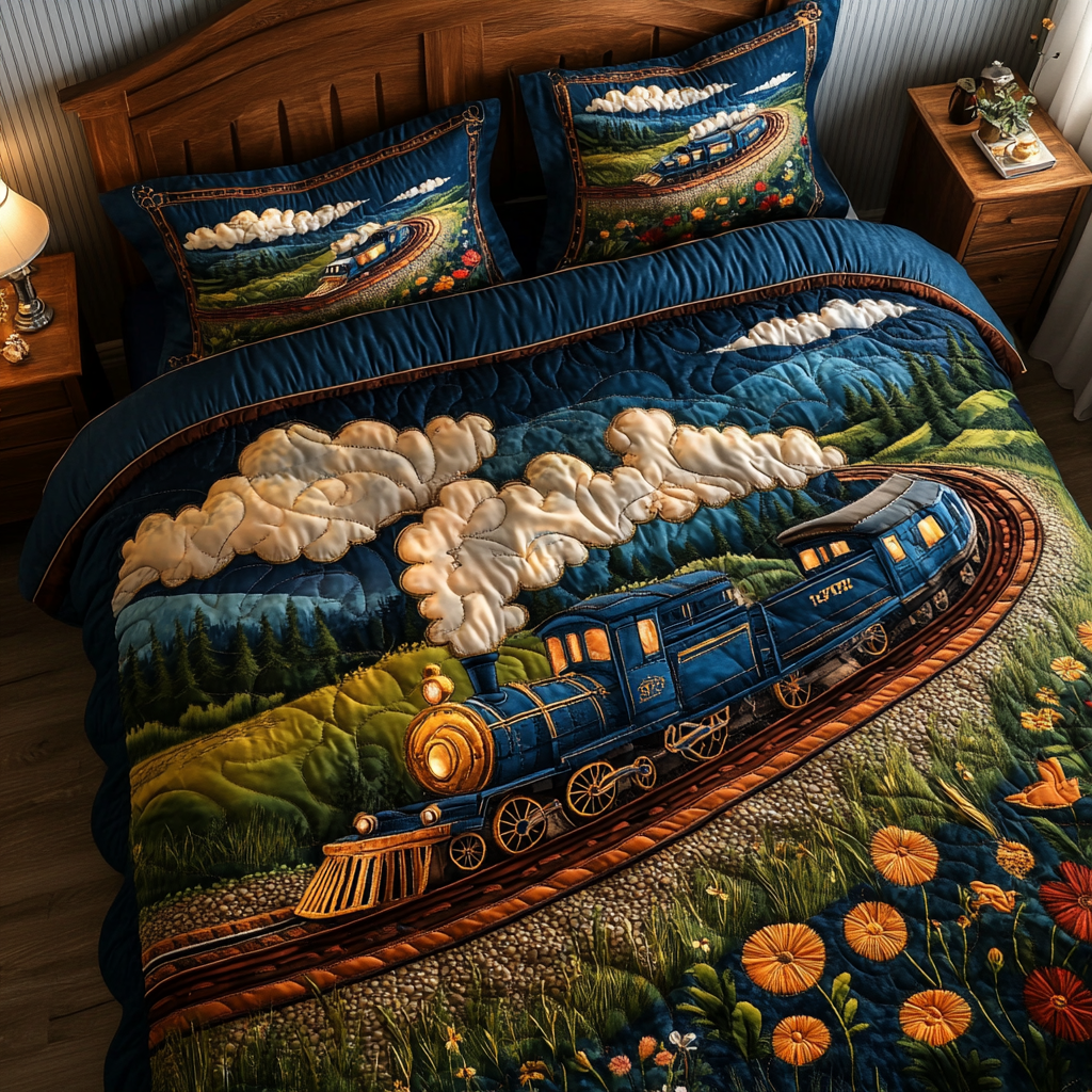 Classic Train Quilted Bedding Set Best Comforter Sets Gifts For Train Enthusiasts