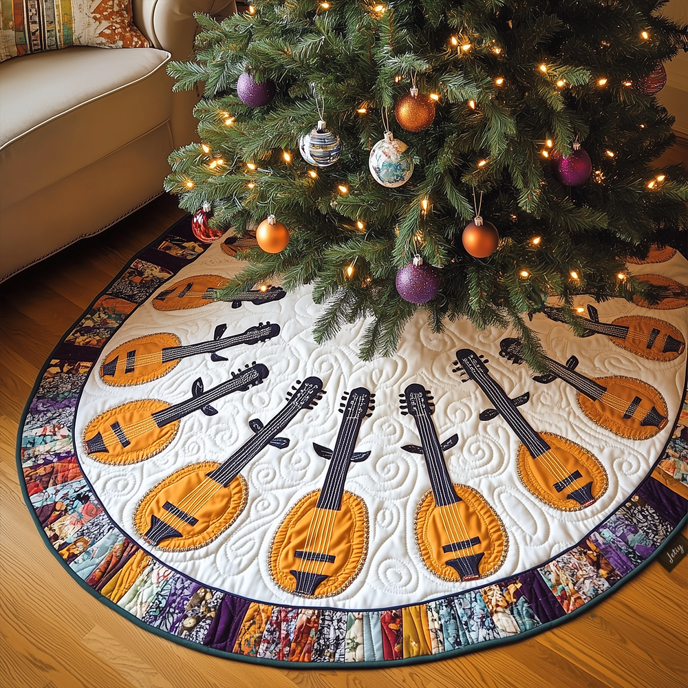 Classical Banjo Quilted Tree Skirt Xmas Tree Decoration Best Gifts For Banjo Lovers Players