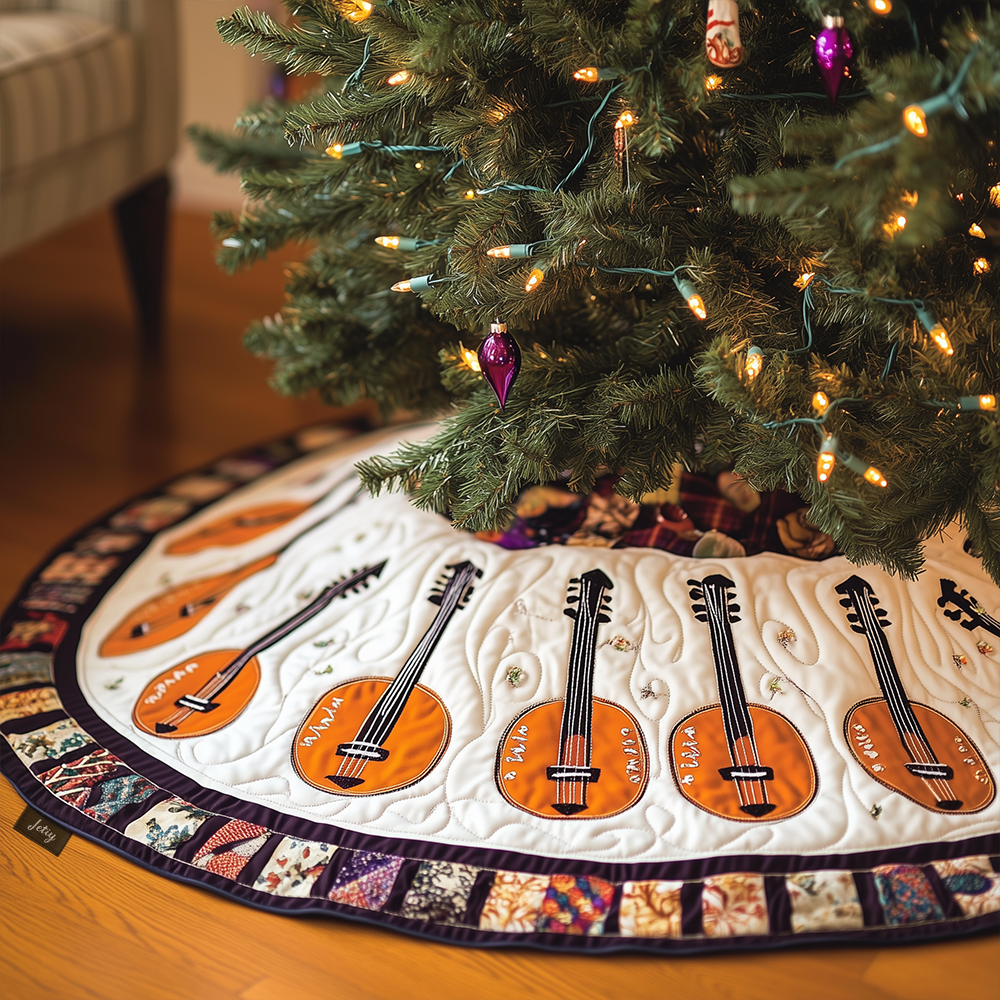 Classical Banjo Quilted Tree Skirt Xmas Tree Decoration Best Gifts For Banjo Lovers Players