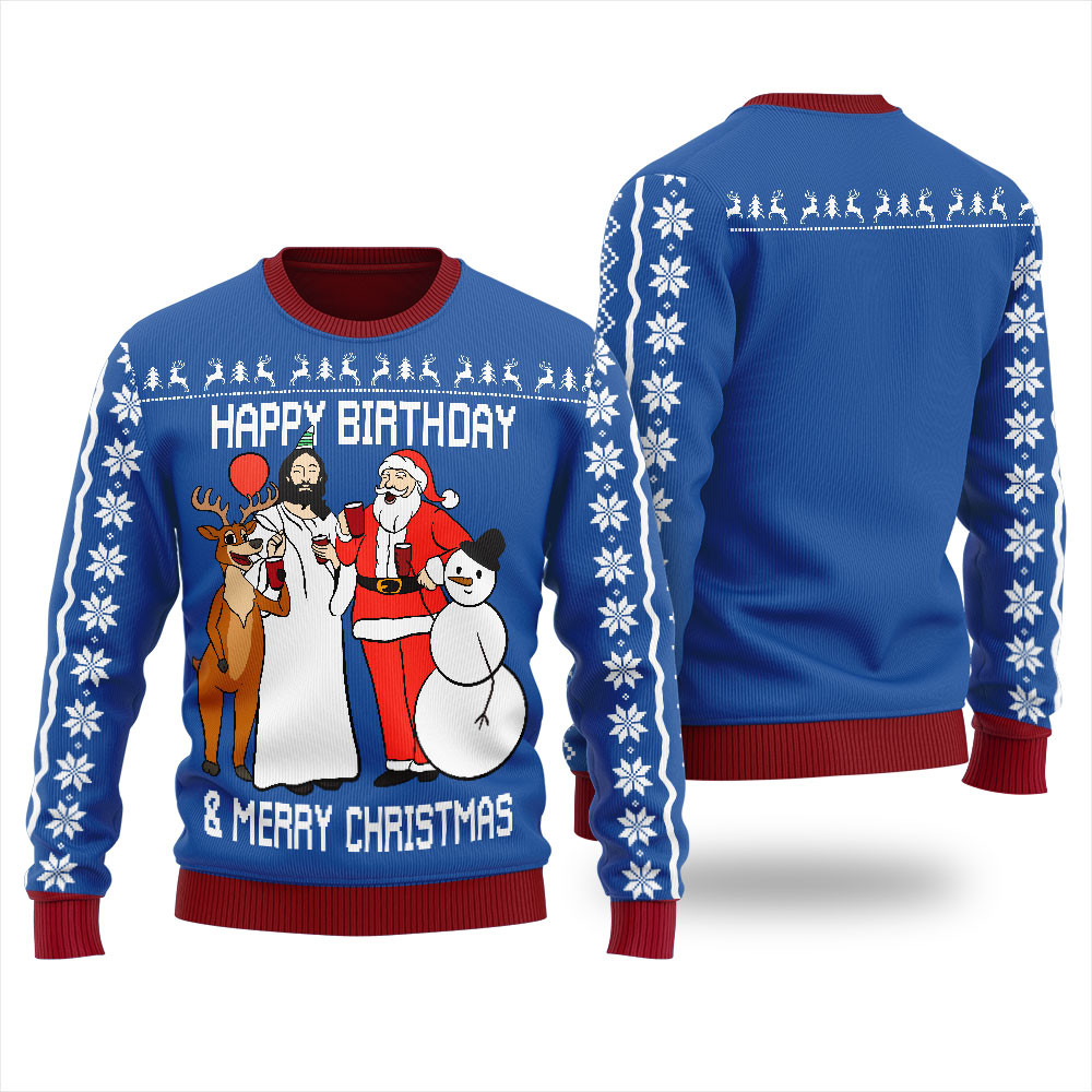 Classy Happy Birthday Jesus Ugly Xmas Sweater Royal Trending Christmas Merch Gift 2025 Collection