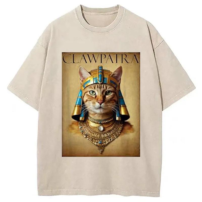 Clawpatra Cat Washed T-Shirt Soft Cotton Daily Wear Tee Gifts For Best Friend