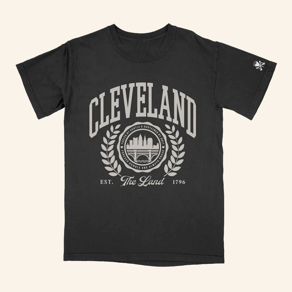 Cle Clothing Co Merch Cleveland Collegiate Seal Black T-Shirt Xmas Gifts For Dad