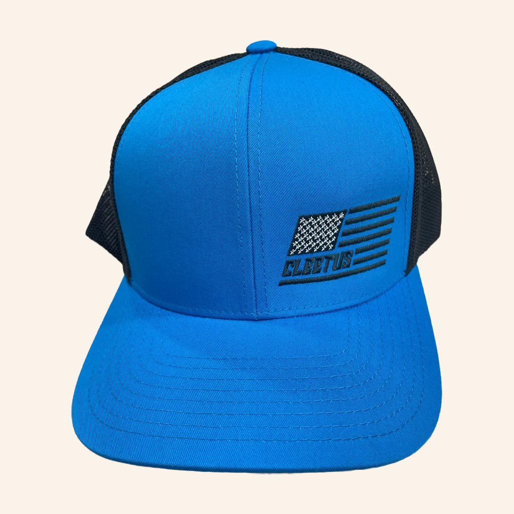 Cleetus McFarland Merch Blue Cleetus Machine Logo Snapback Trucker Hat Embroidered Dad Gifts