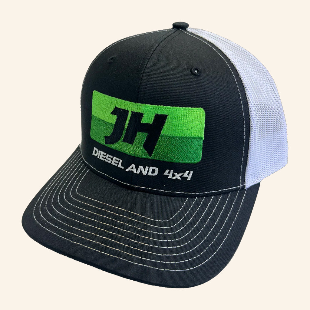 Cleetus McFarland Merch JH's Diesel Black And White Richardson Embroidered Trucker Hat Gifts