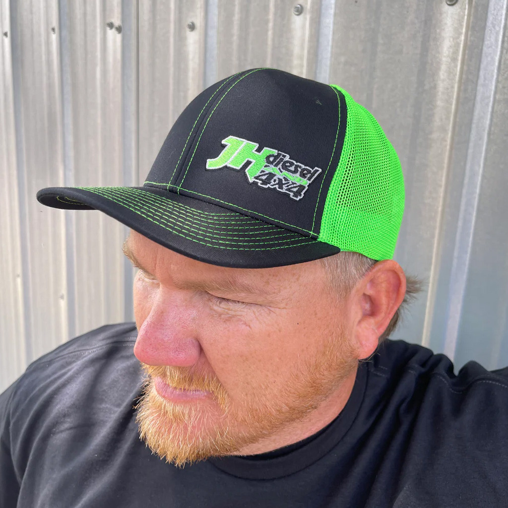 Cleetus McFarland Merch JH's Diesel's Neon Green Embroidered Trucker Hat Gift Ideas For Dad