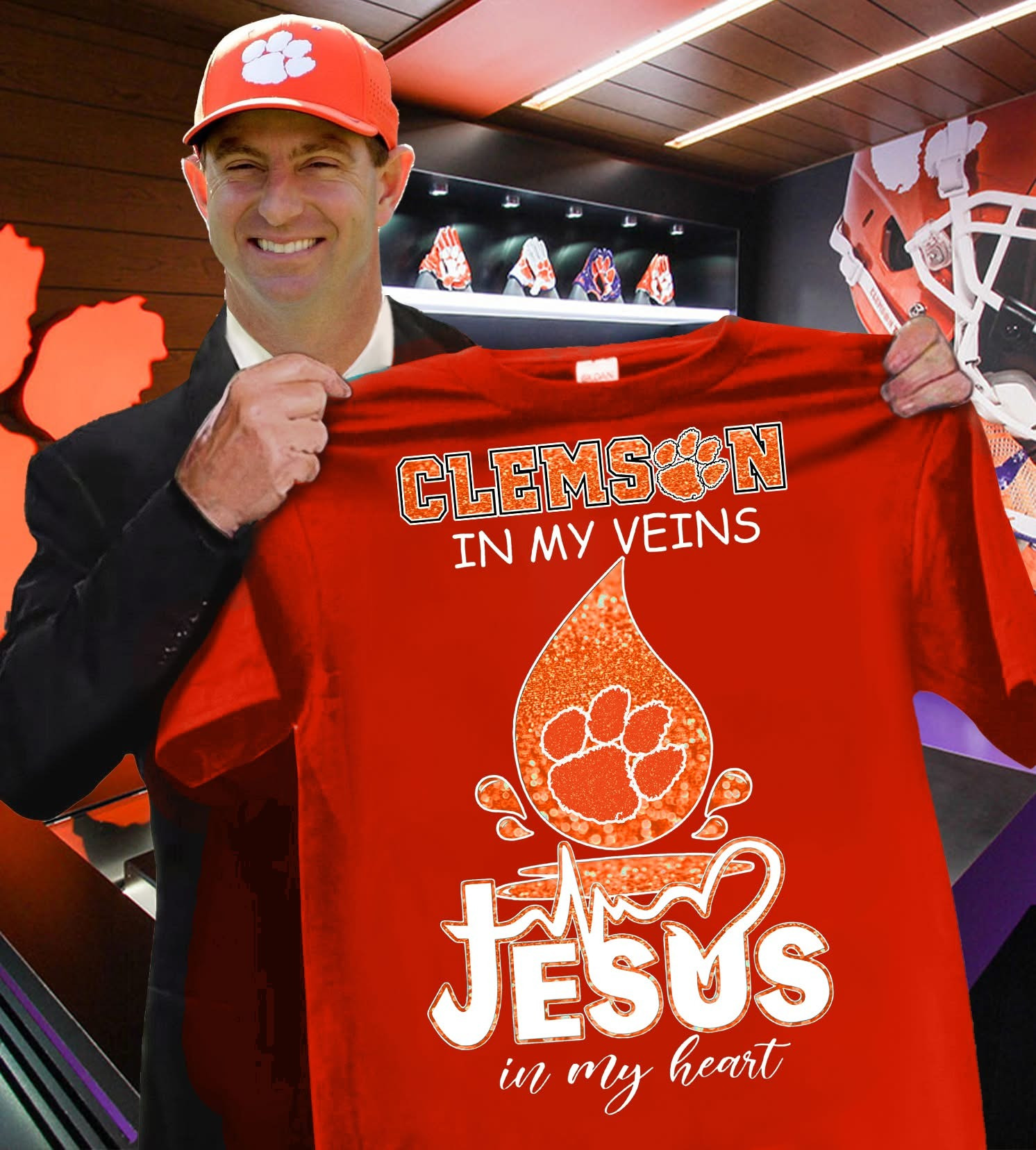 Clemson Tigers In My Veins Jesus In My Heart T-Shirt Faith Gifts For Football Lovers Fans