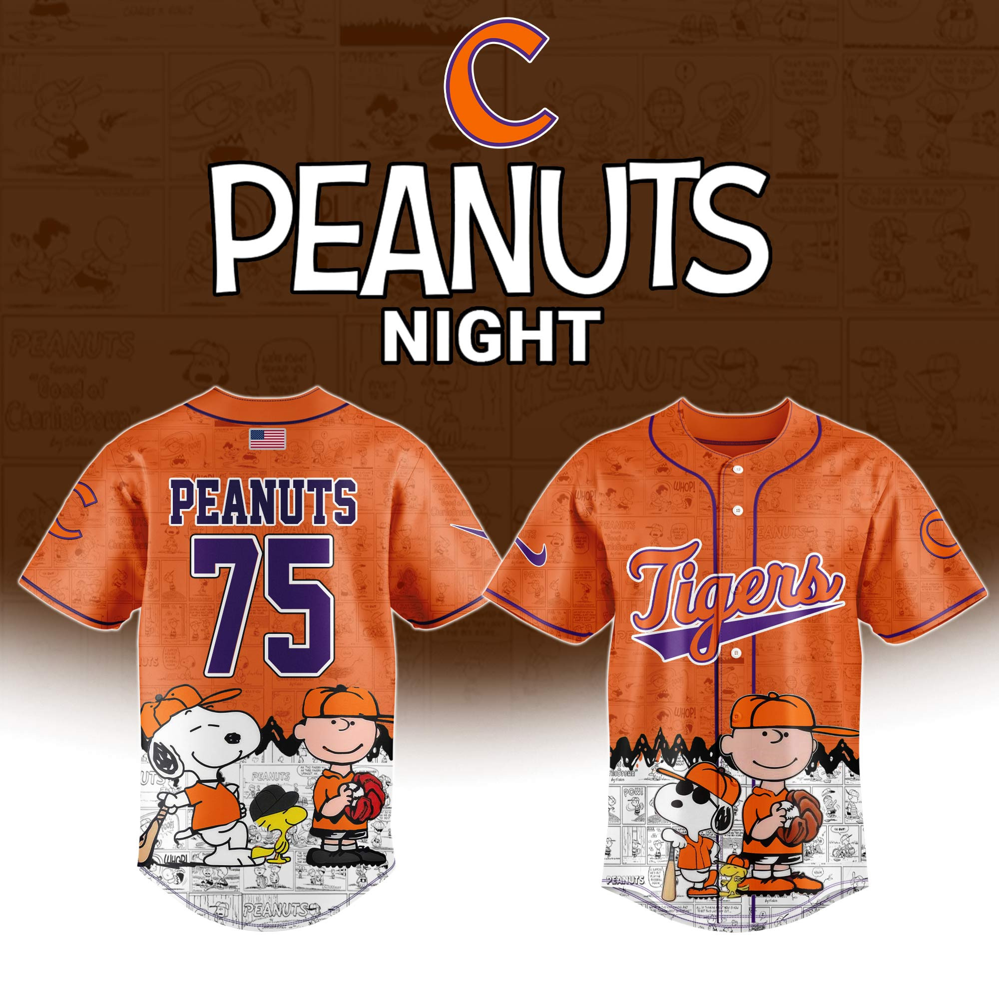 Clemson Tigers x Peanuts Night Jersey Shirt Celebrating The 75th Anniversary Of Peanuts Gifts For My Son