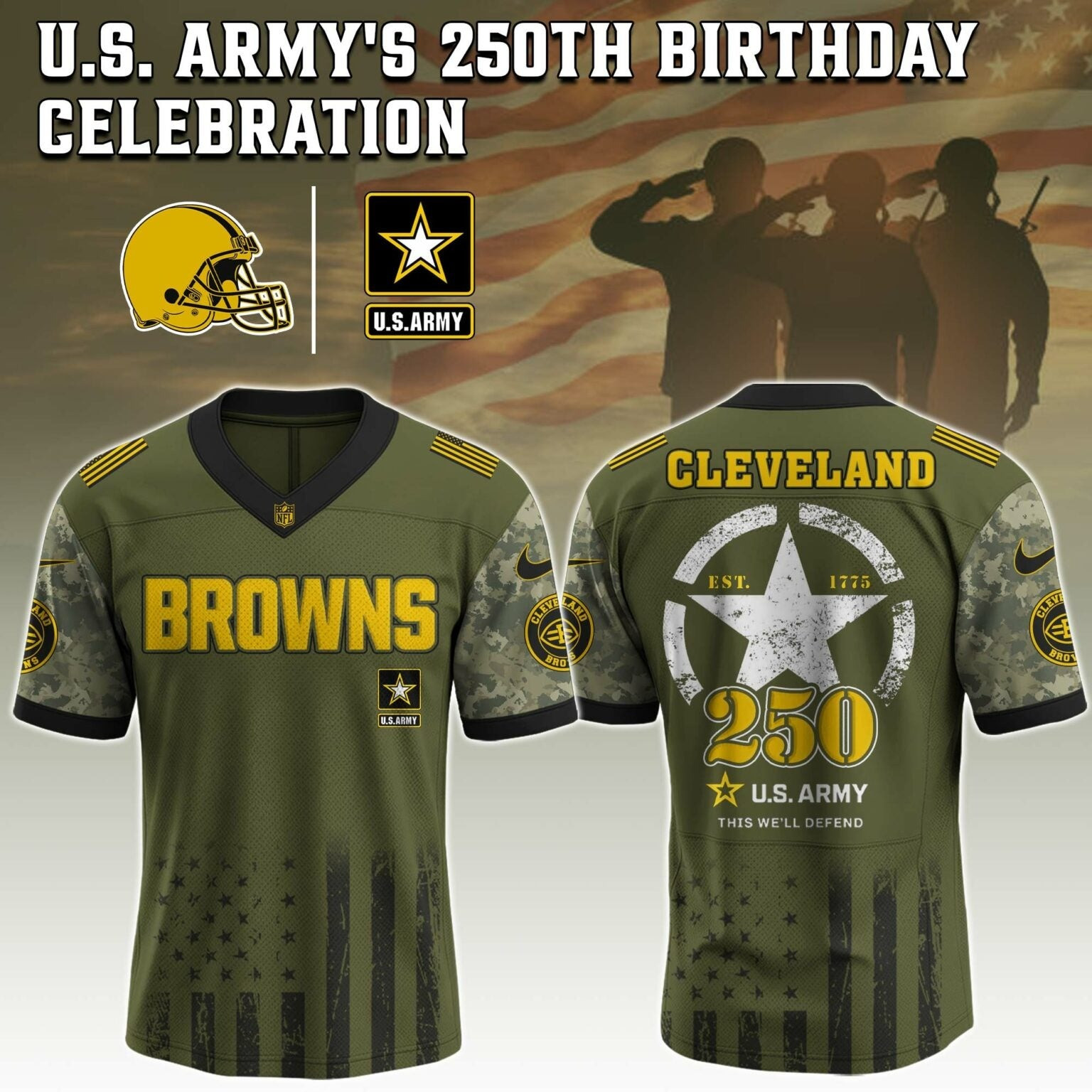 Cleveland Browns NFL x 250 US ARMY Jersey Gift Ideas For Football Lovers