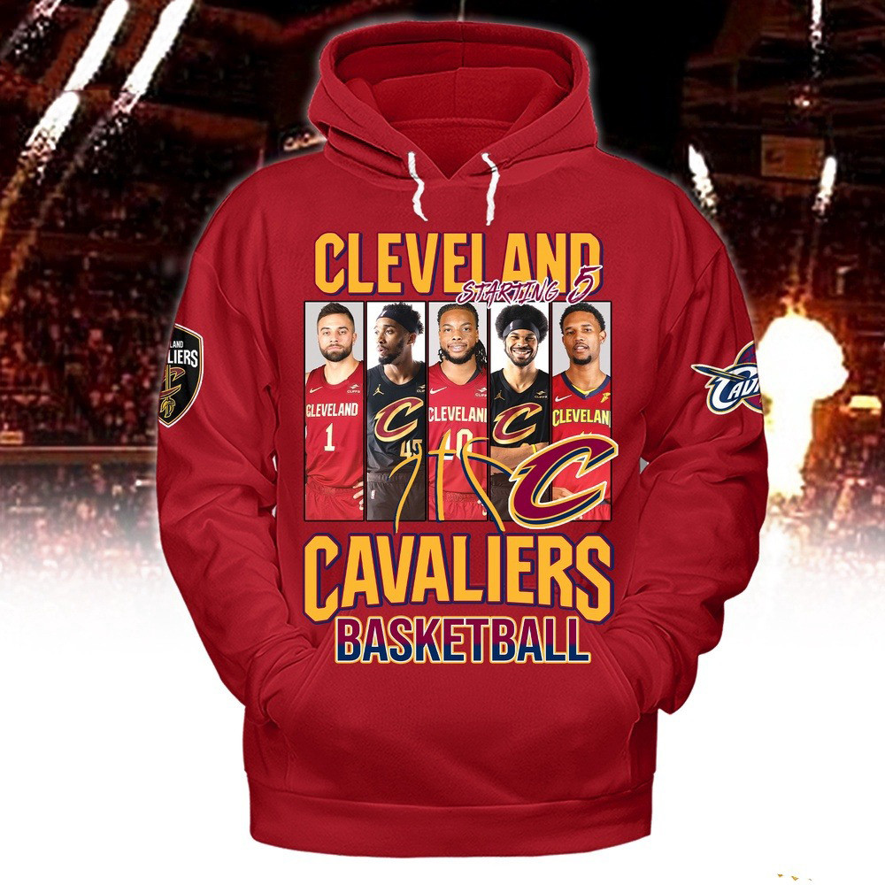 Cleveland Cavaliers Starting 5 Basketball Red Hoodie Best Gifts For Basketball Fans