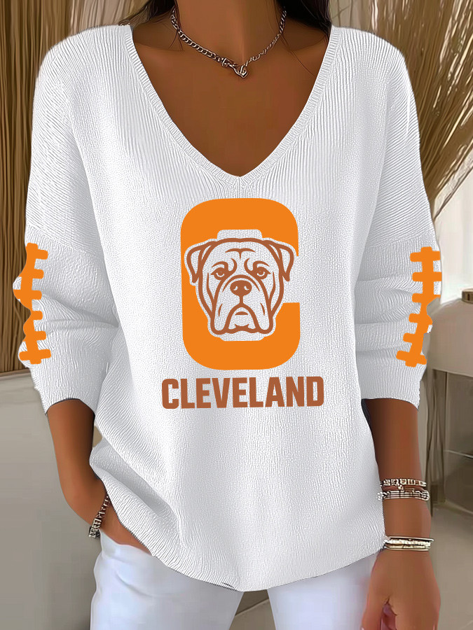 Cleveland Football Long V-Neck Shirt Gameday Shirts CB Merch Gifts For Mother