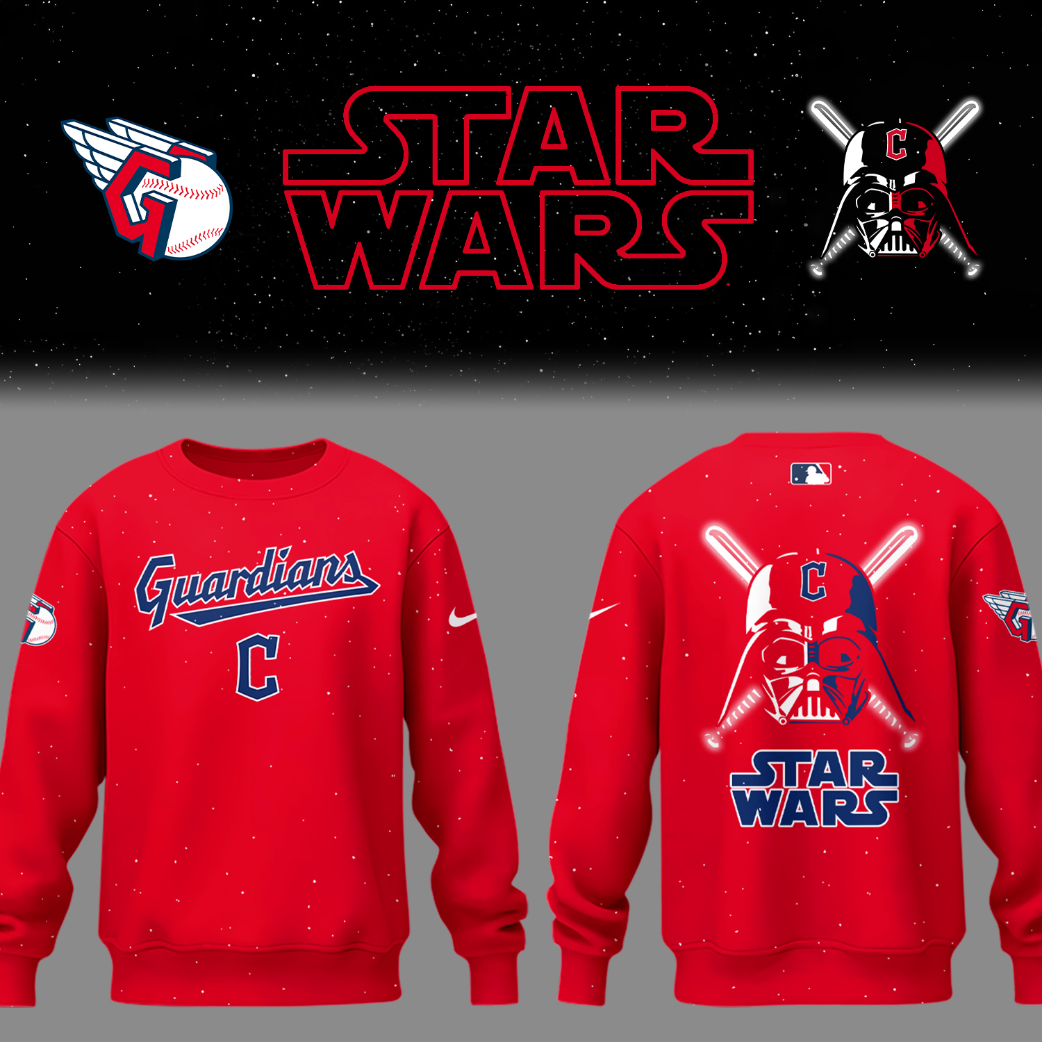 Cleveland Guardians Baseball Cleveland x Star Wars 2025 Red Sweatshirt Gift Ideas For Baseball Players