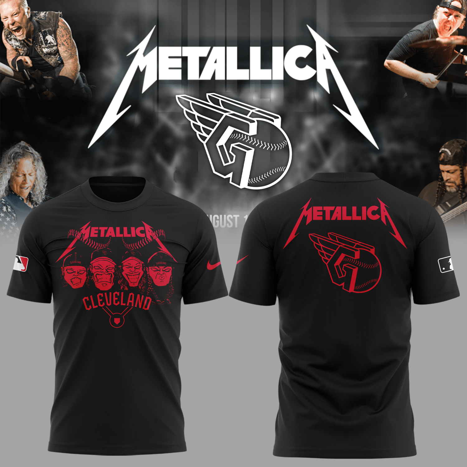 Cleveland Guardians Baseball Metallica Night Black T-Shirt Gift Ideas For Baseball Players