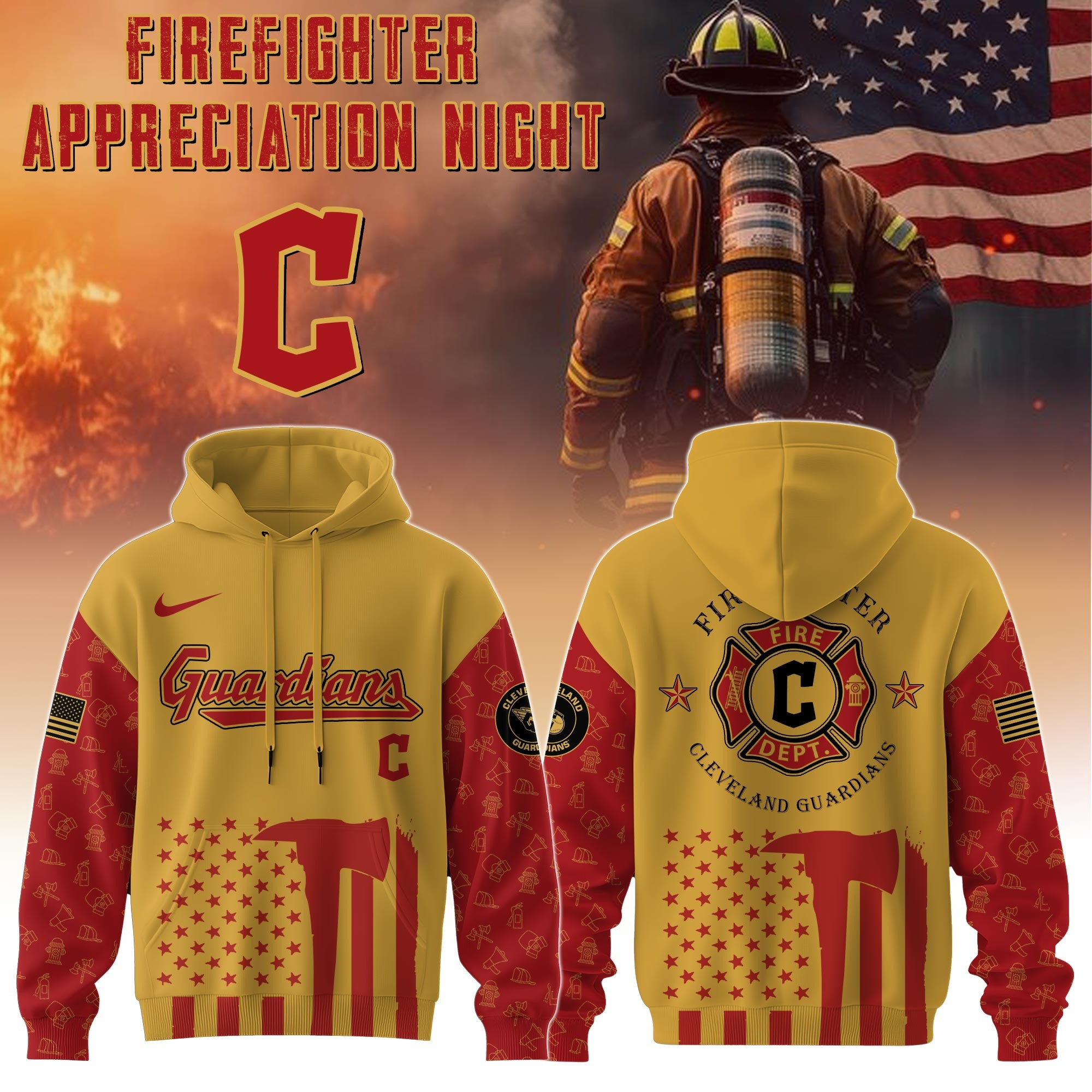 Cleveland Guardians MLB X Firefighter Appreciation Night Hoodie Merch Baseball Fan Gifts