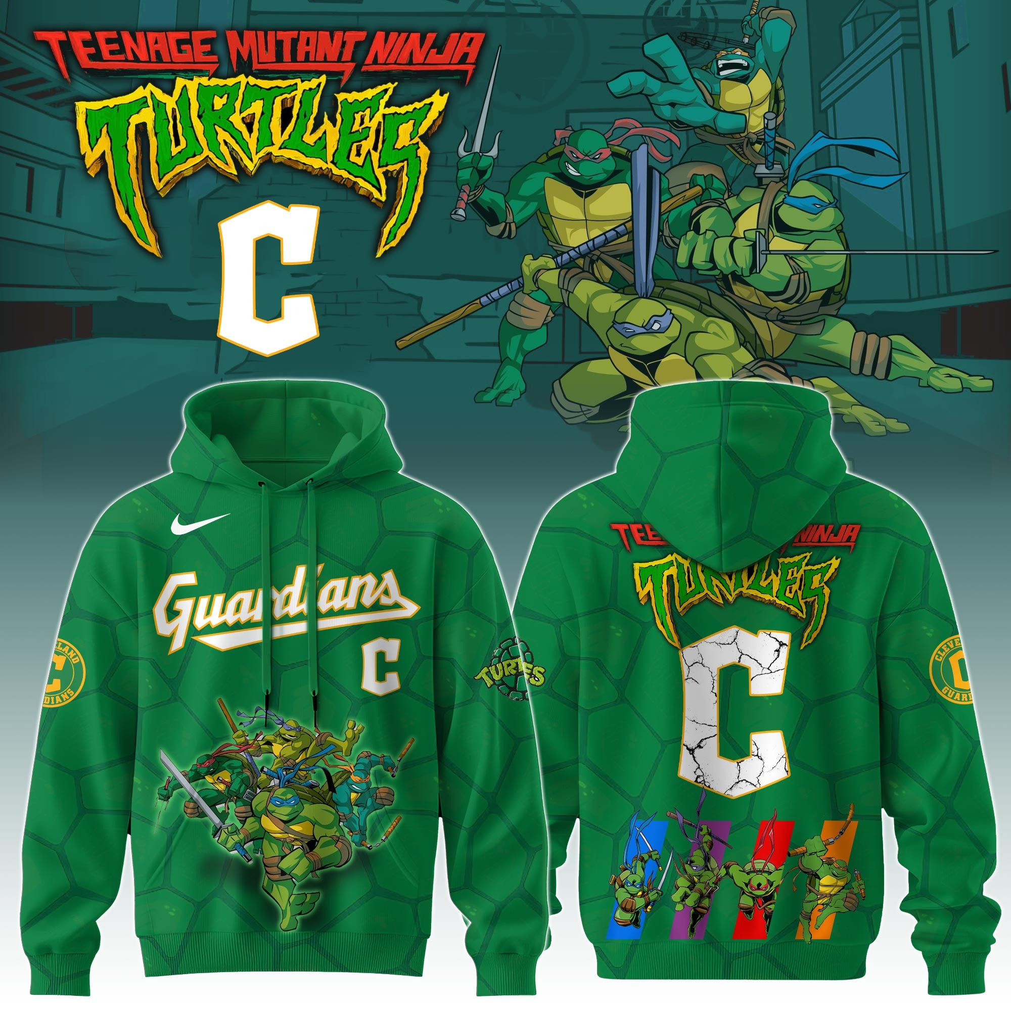Cleveland Guardians MLB X Ninja Turtles Hoodie Baseball Ninja Turtles Lovers Fan Gifts