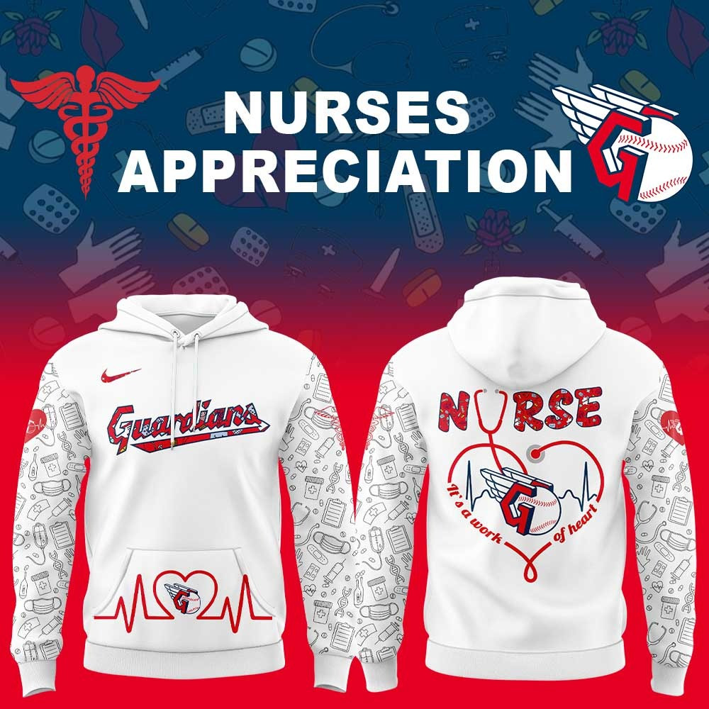 Cleveland Guardians Nurses Appreciation Hoodie It's A Work Of Heart Baseball Fan Gift Ideas