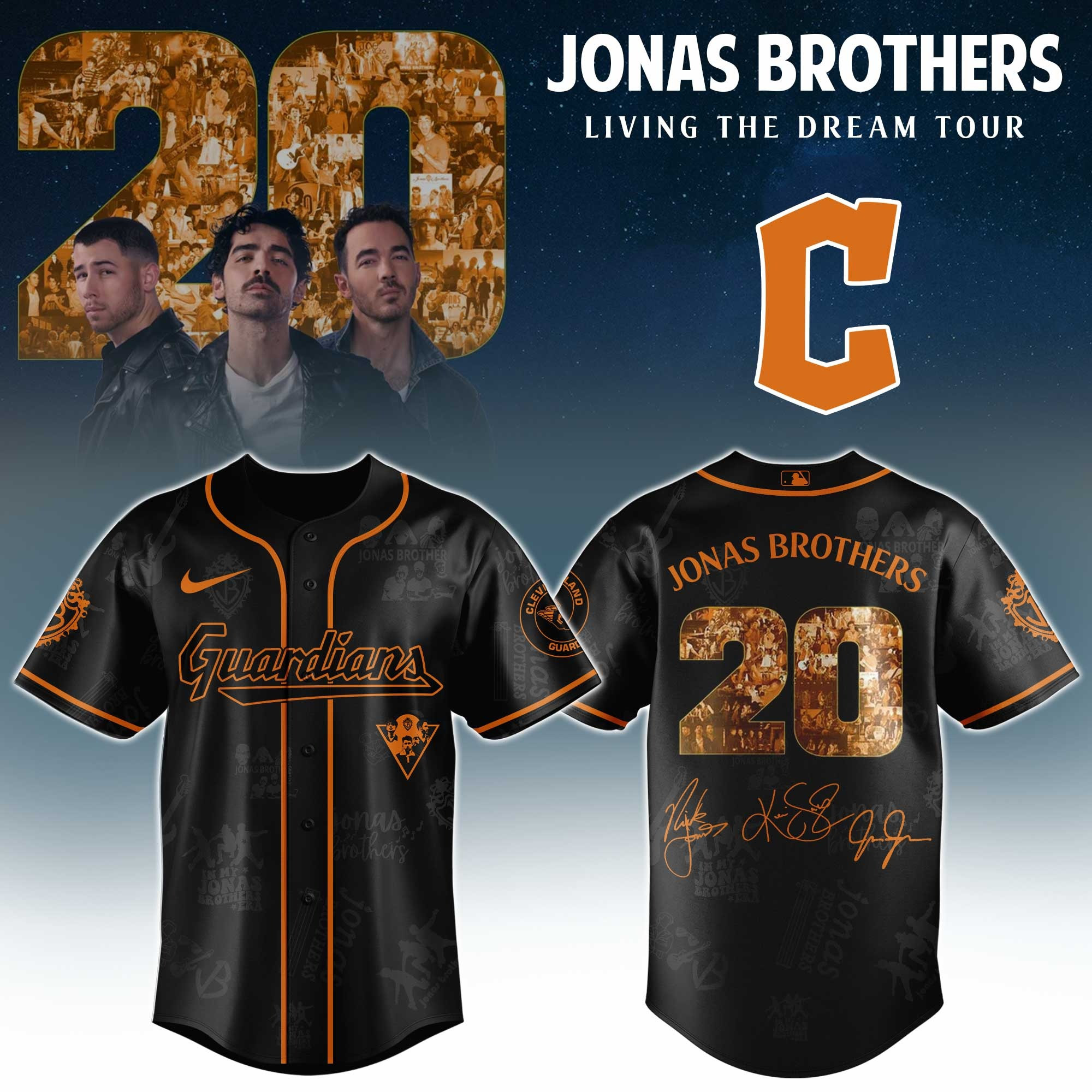Cleveland Guardians X Jonas Brothers 20 Tour 2025 Jersey MLB Merch Baseball Fan Gift Ideas