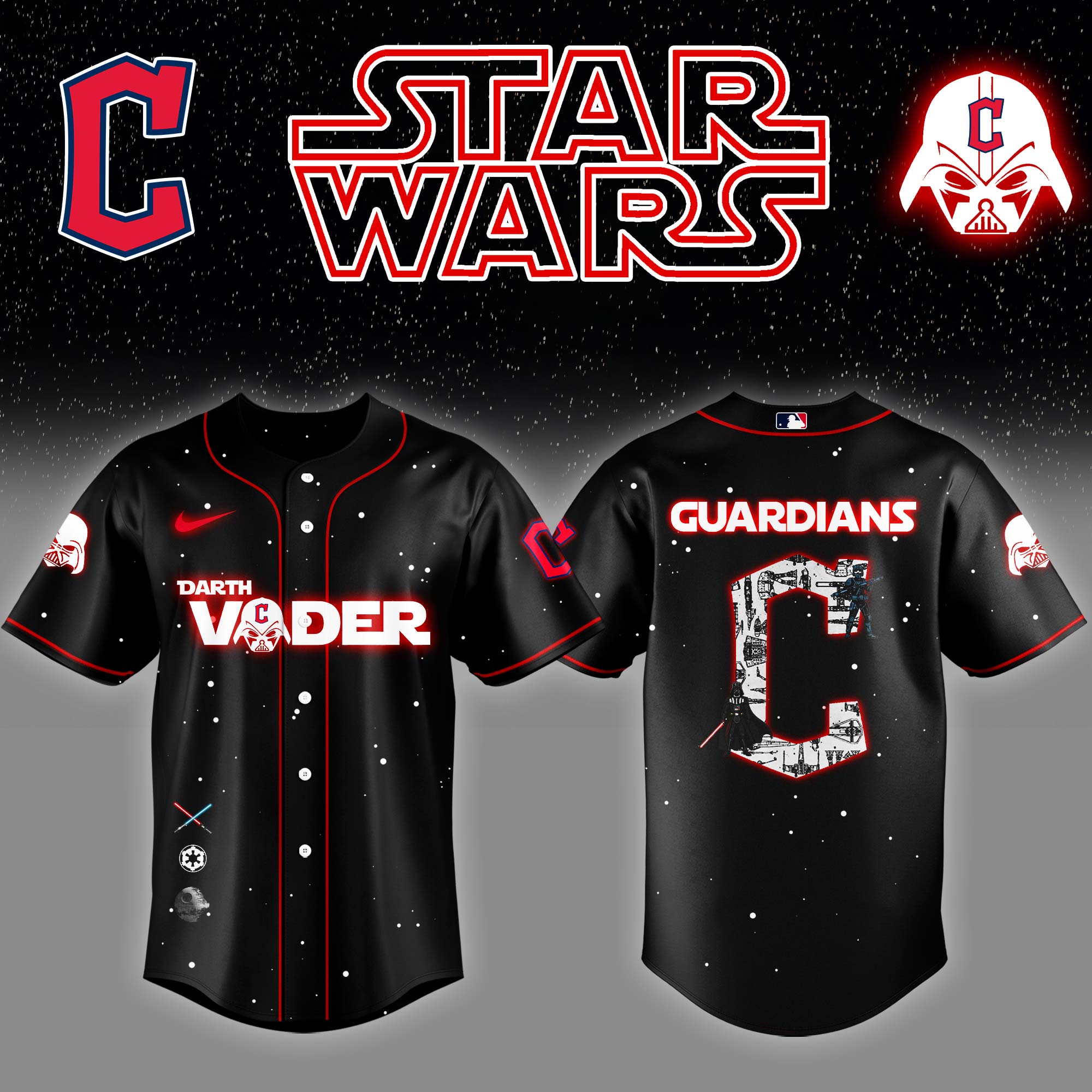 Cleveland Guardians x Stars Wars Darth Vader Night Baseball Jersey Gift Ideas For Baseball Players