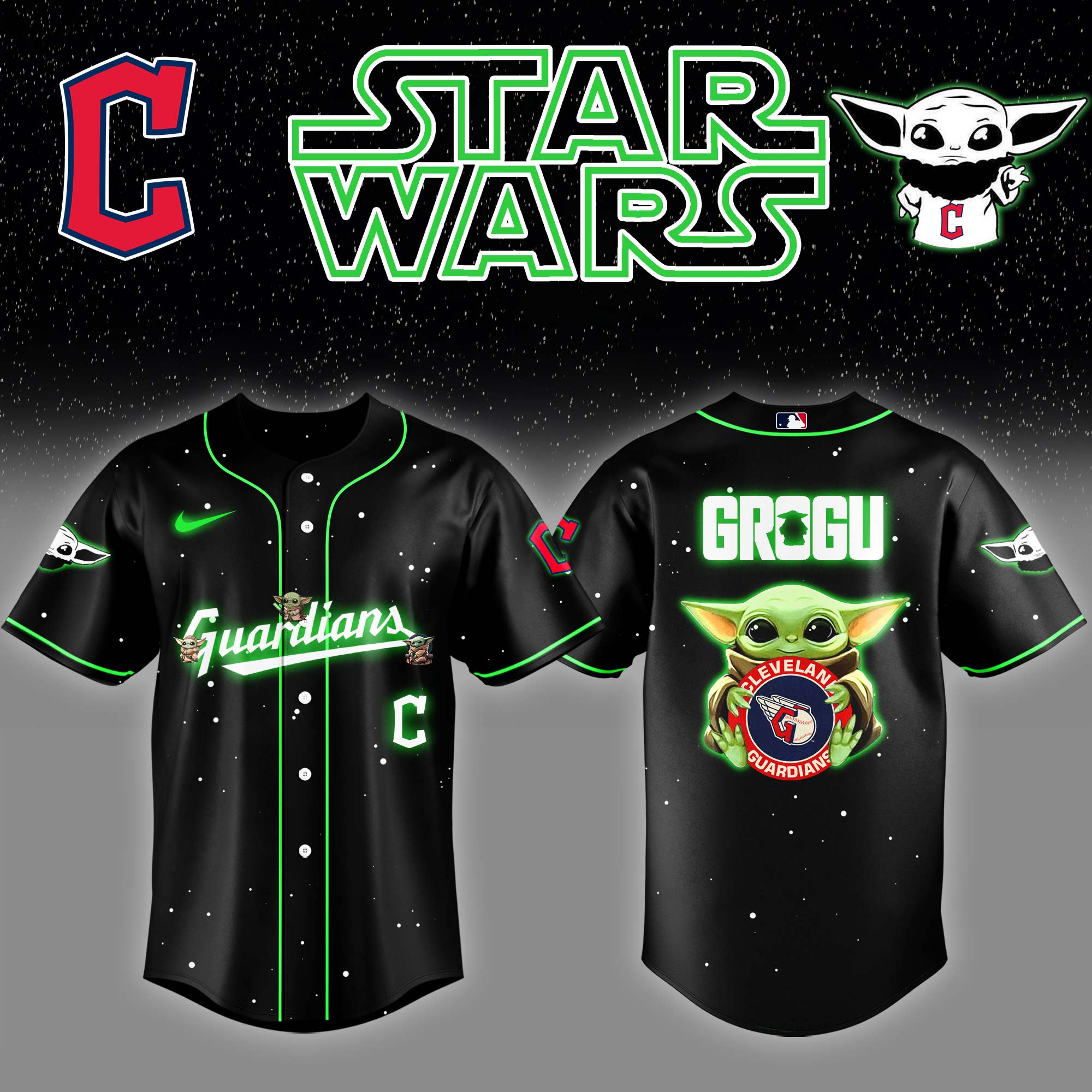 Cleveland Guardians x Stars Wars Grogu Night Baseball Jersey Gifts For Baseball Players