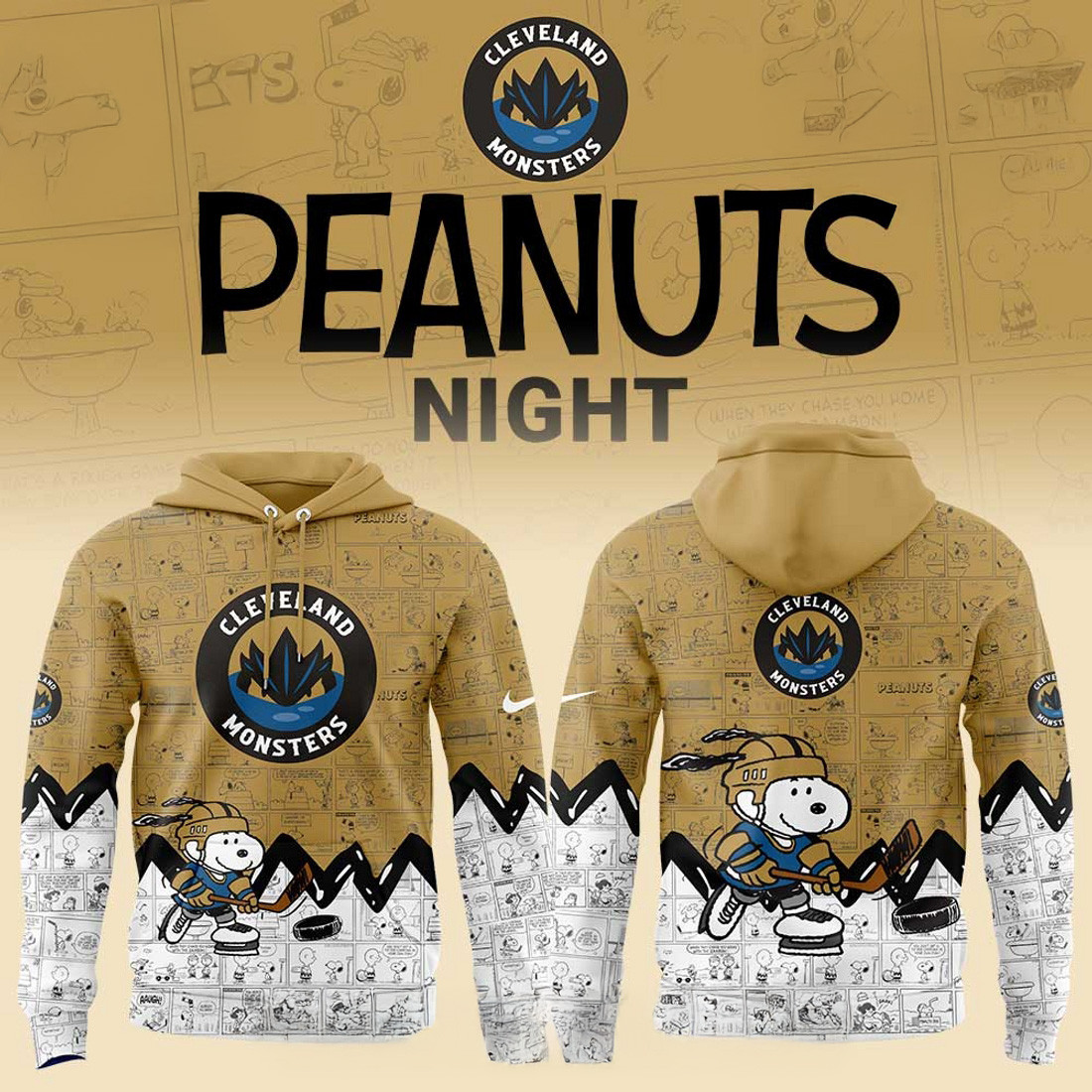 Cleveland Monsters 75th Anniversary Peanuts Hoodie Ice Hockey Fan Gifts
