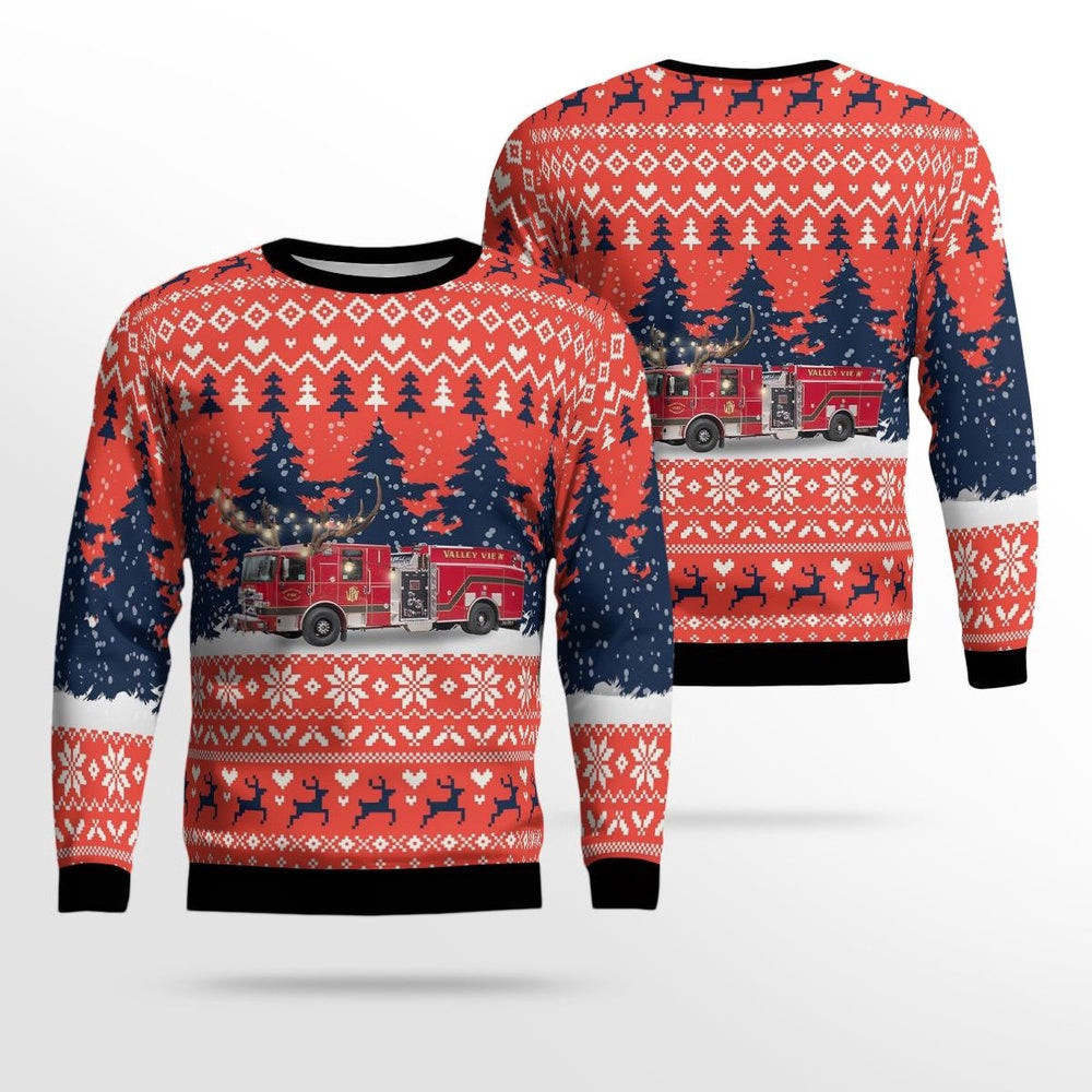 Cleveland Ohio Valley View Fire Department AOP Ugly Sweater Xmas Unisex Sweater Christmas Gifts For Men Women