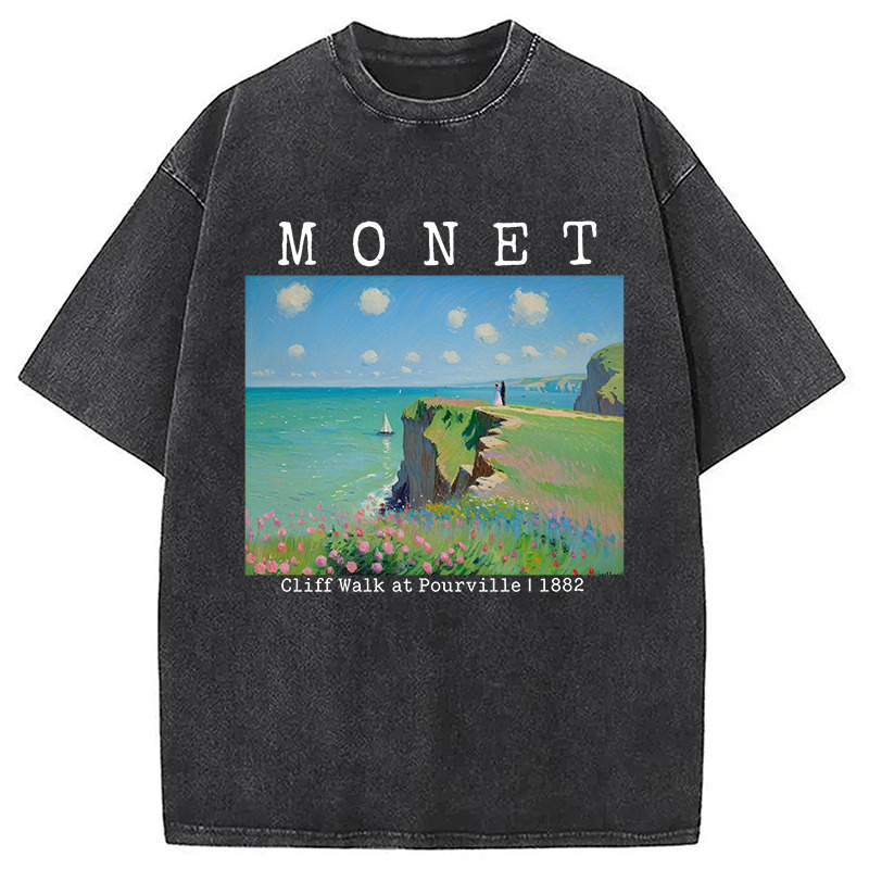 Cliff Walk at Pourville Washed T-Shirt Casual Vintage Everyday Look Gifts For Besties