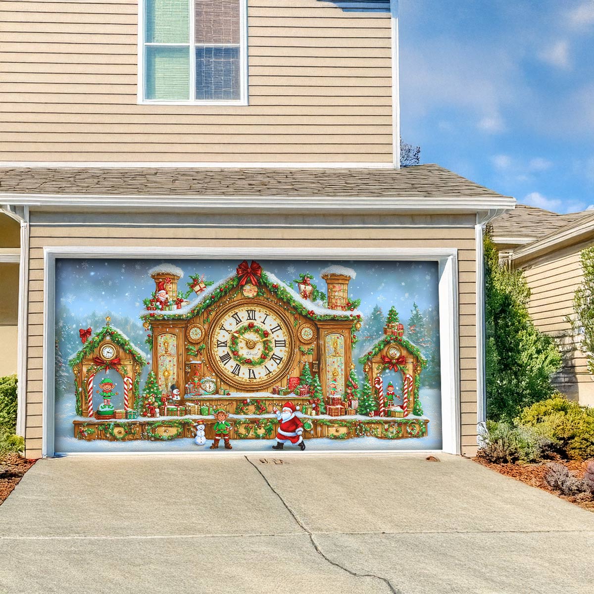 Clockwork Christmas Garage Door Banner Winter Decorations Cool Christmas Gift Ideas