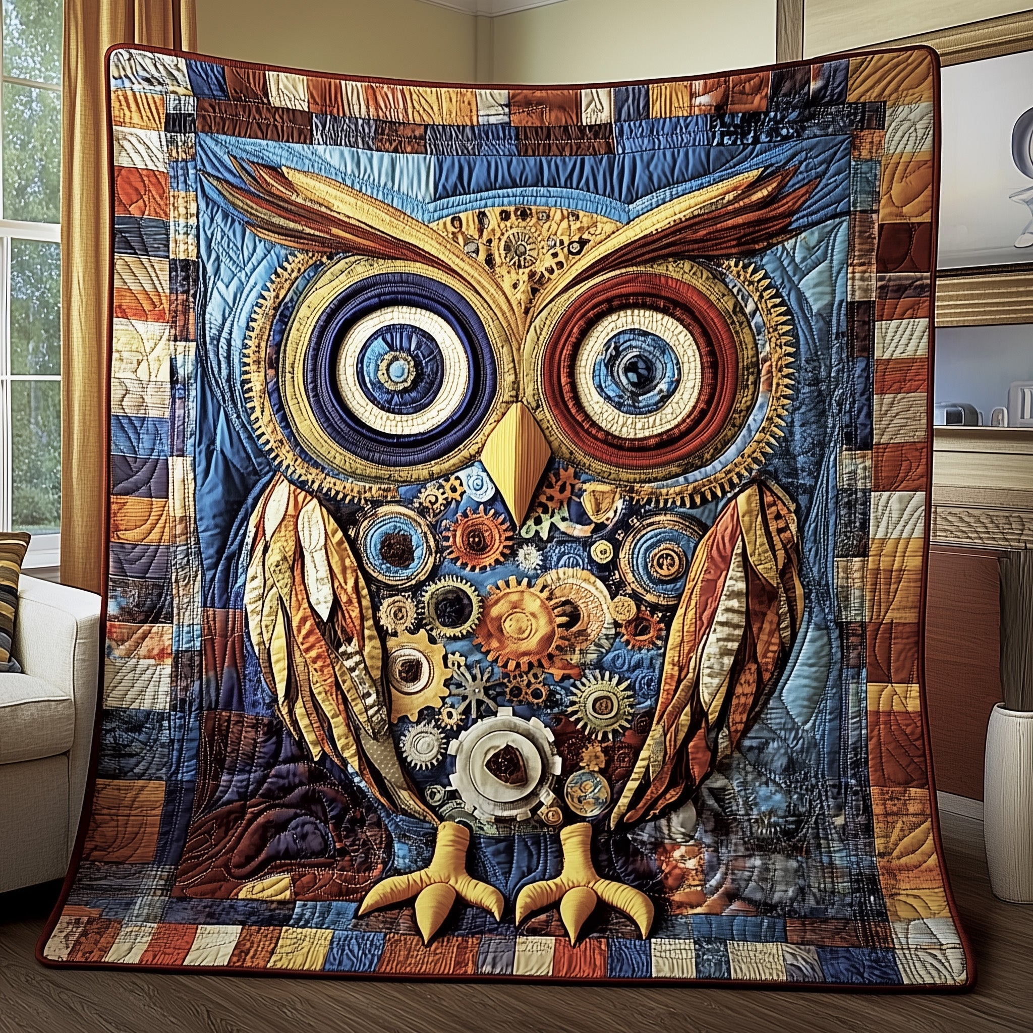 Clockwork Guardian Quilted Blanket Couch Throw BlanketBest Gifts For Owl Lovers