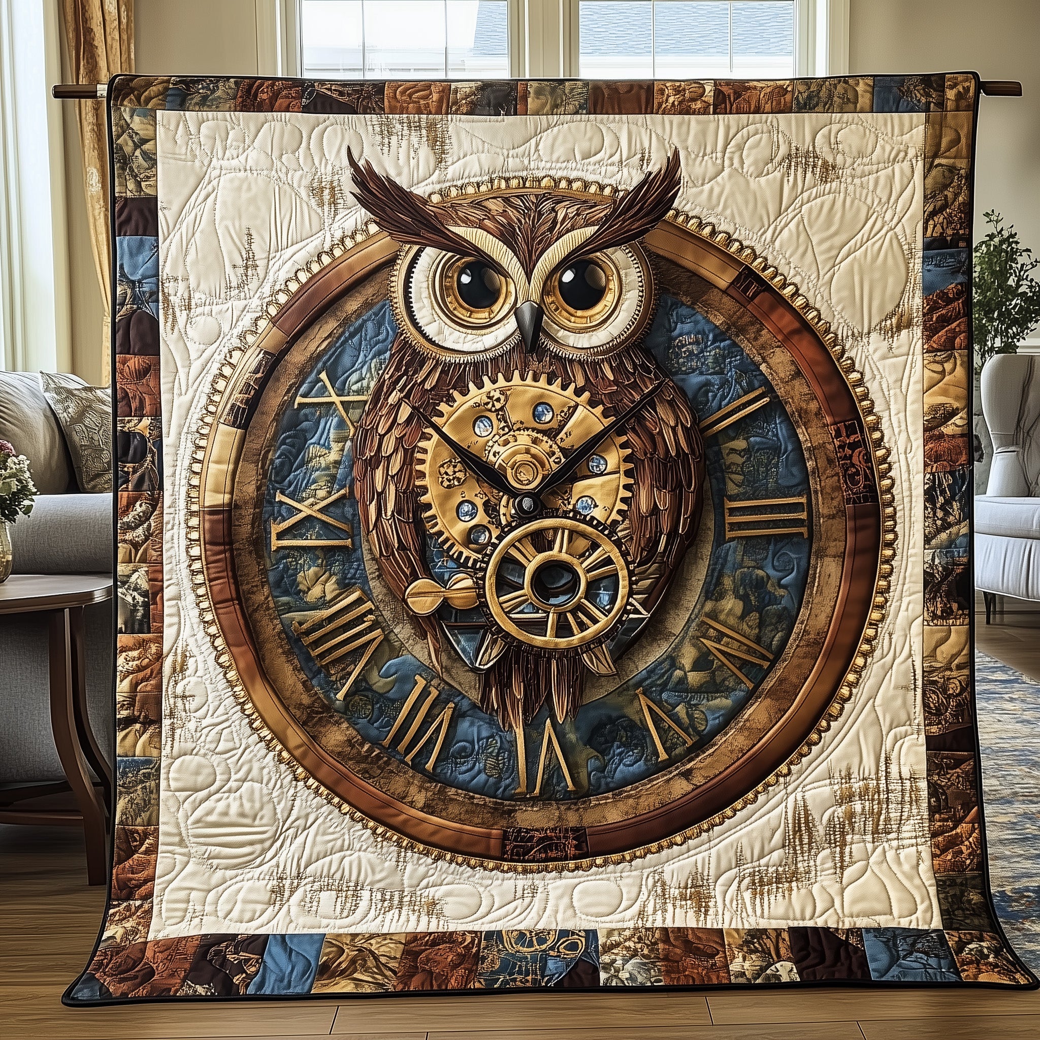 Clockwork Guardian Quilted Blanket Couch Throw BlanketBest Owl Gifts Christmas