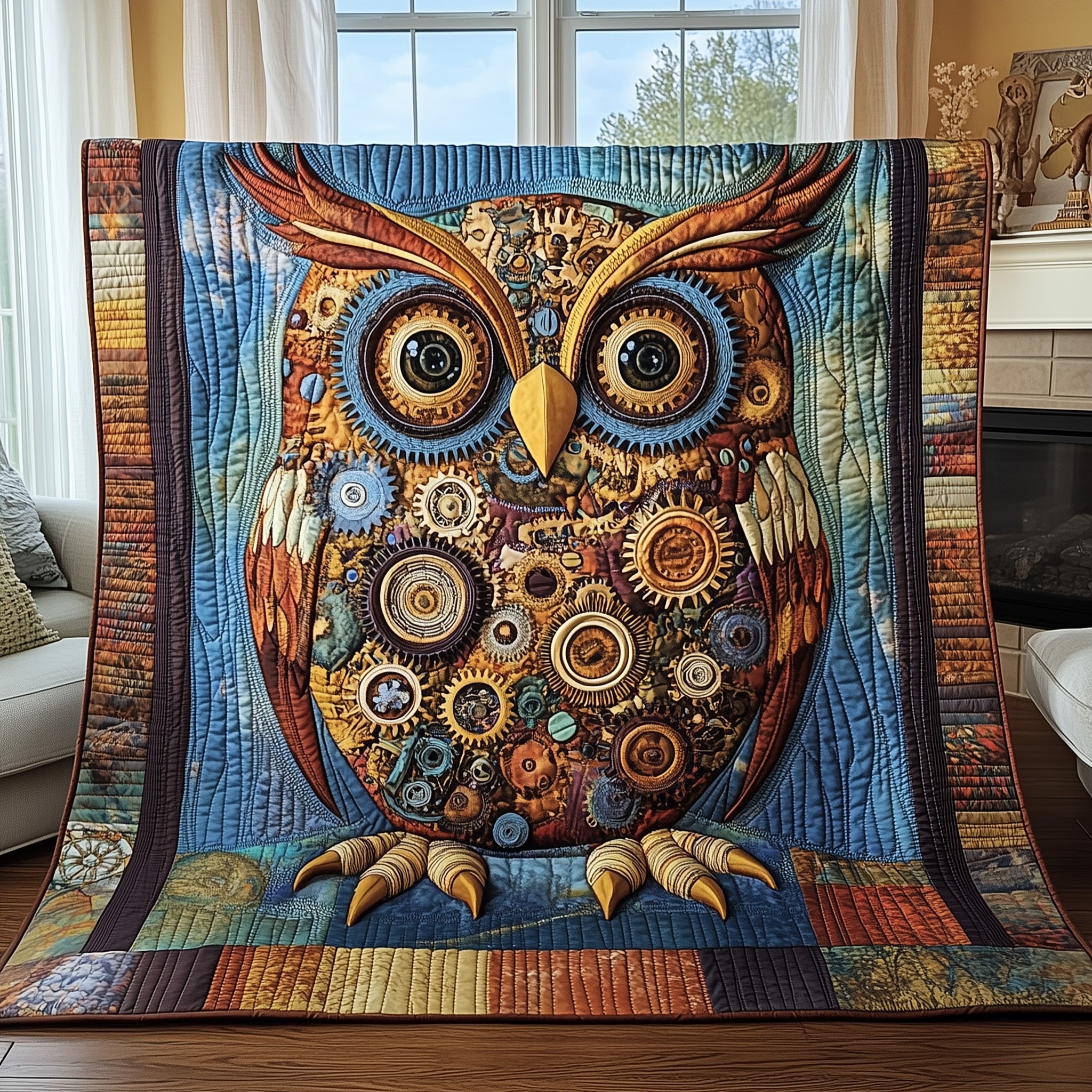 Clockwork Guardian Quilted Blanket Couch Throw BlanketGifts With Owls On Them