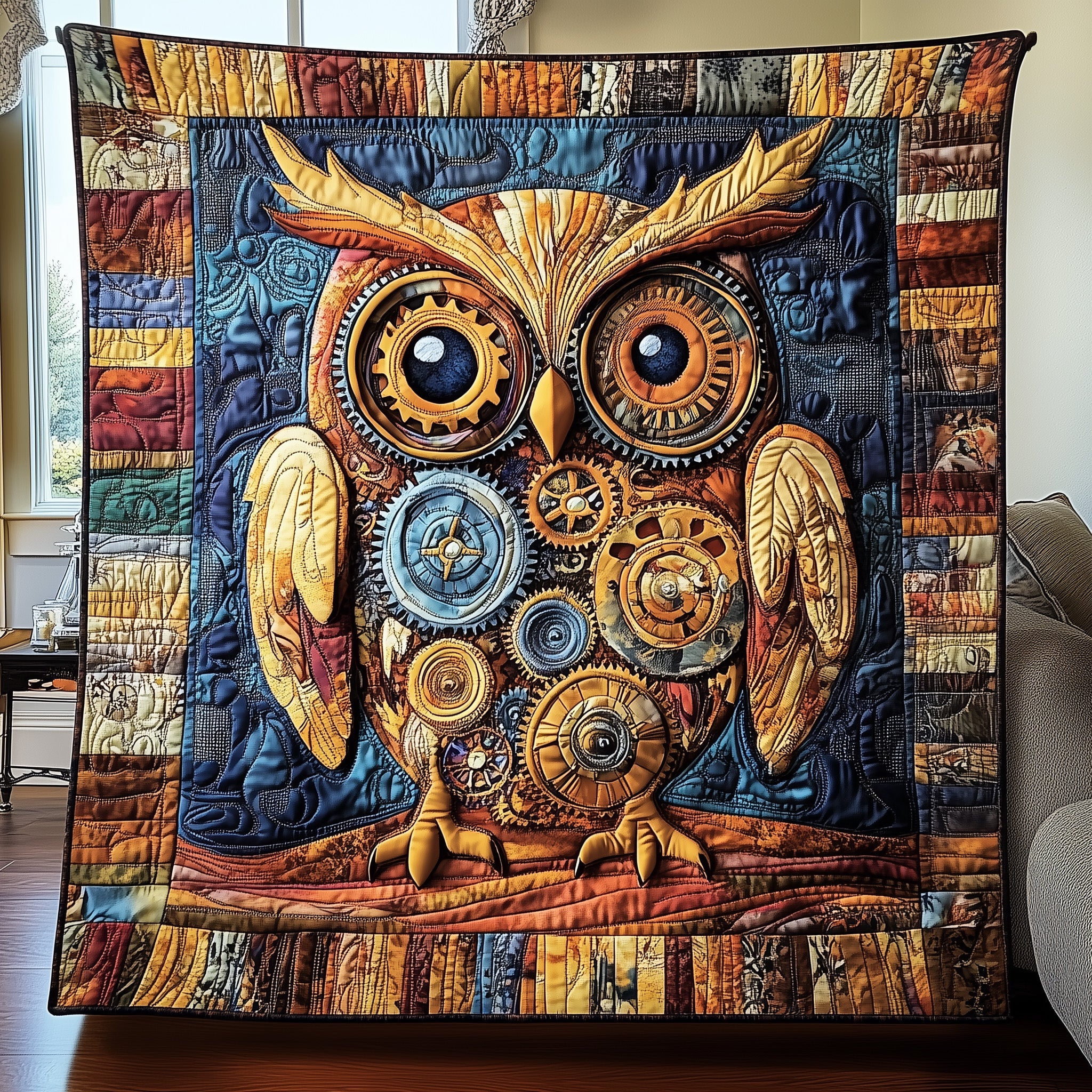 Clockwork Guardian Quilted Blanket Couch Throw BlanketOwl Gifts For Men
