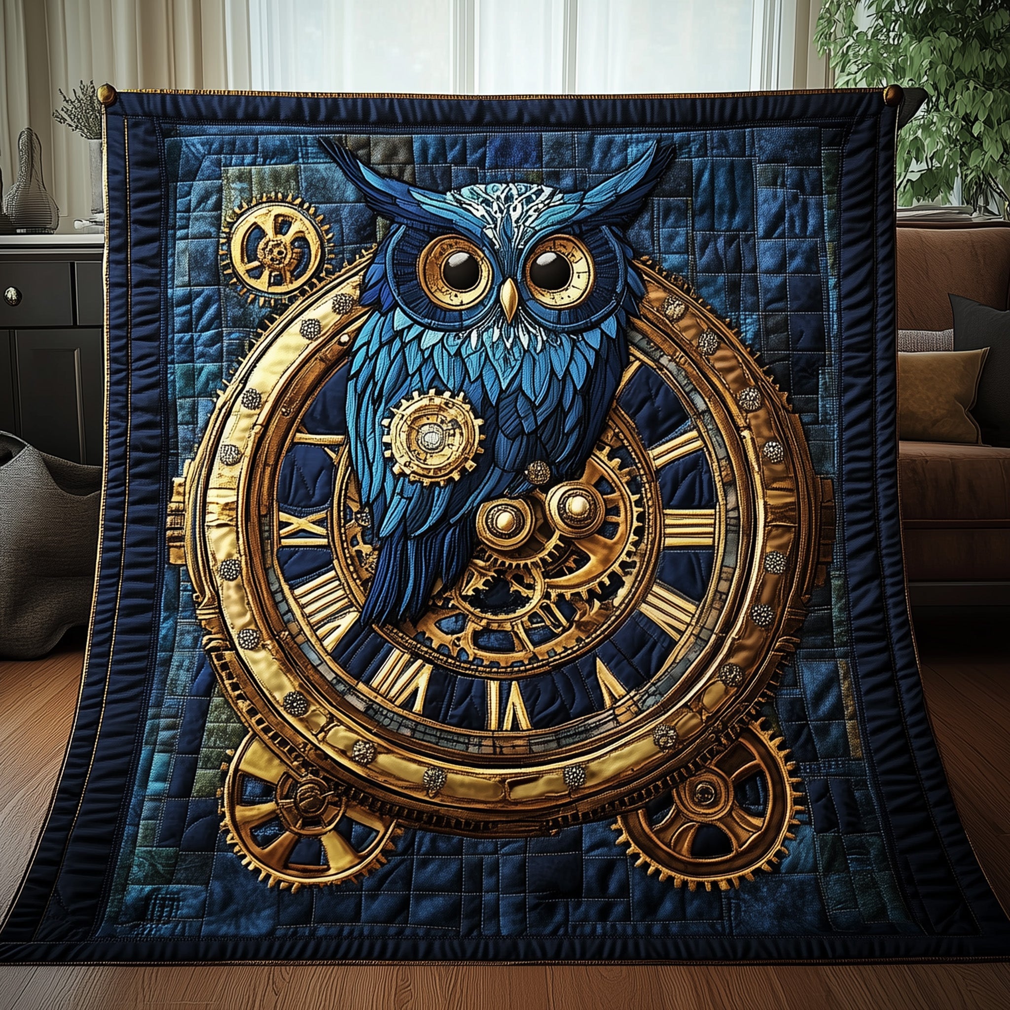 Clockwork Guardian Quilted Blanket Couch Throw BlanketOwl Gifts For Mom