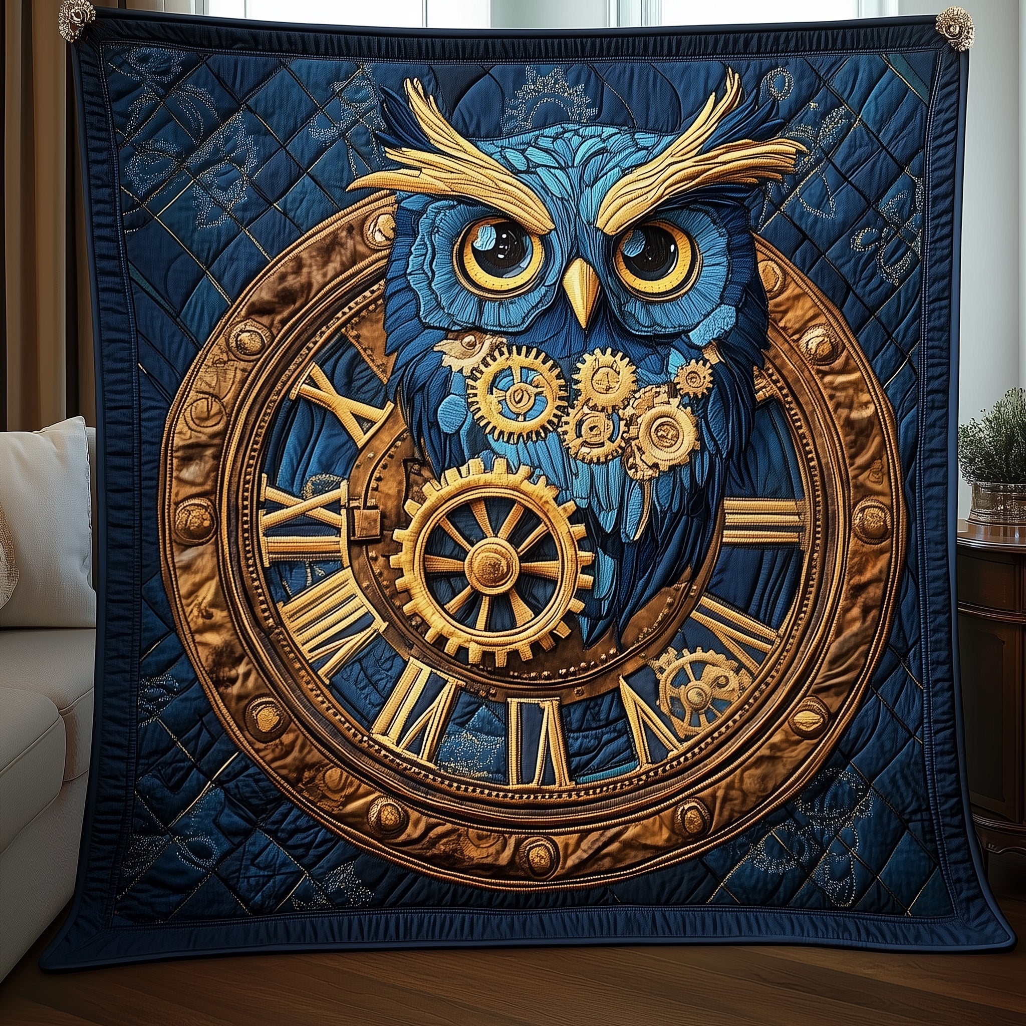 Clockwork Guardian Quilted Blanket Couch Throw BlanketOwl Items For Gifts
