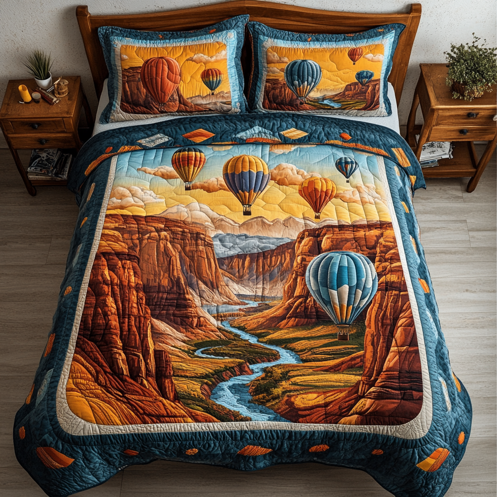Cloud Ride Quilted Bedding Set Bedroom Decor Sky Air Balloon Gifts For Friends