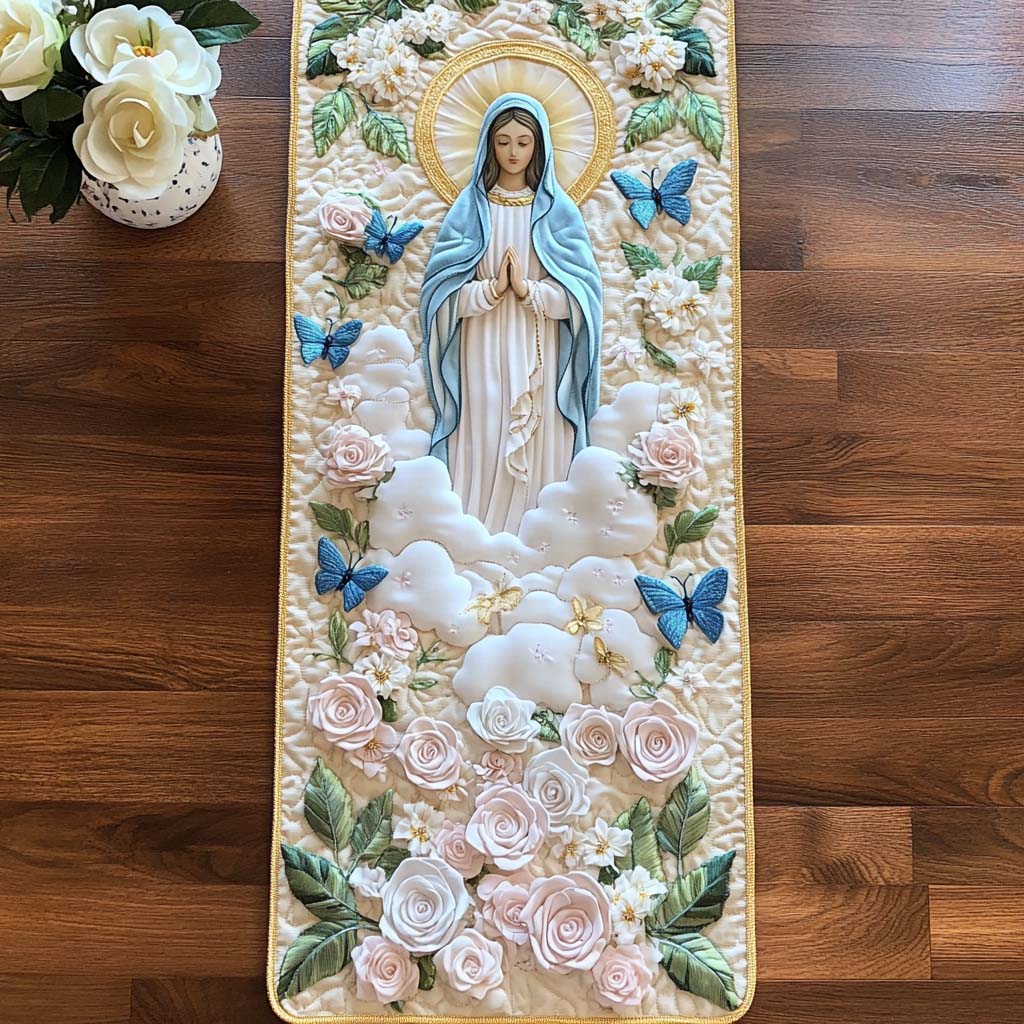 Clouds of Mercy Quilted Table Runner Elegant Christmas Table Runners Religious Gifts For Mom