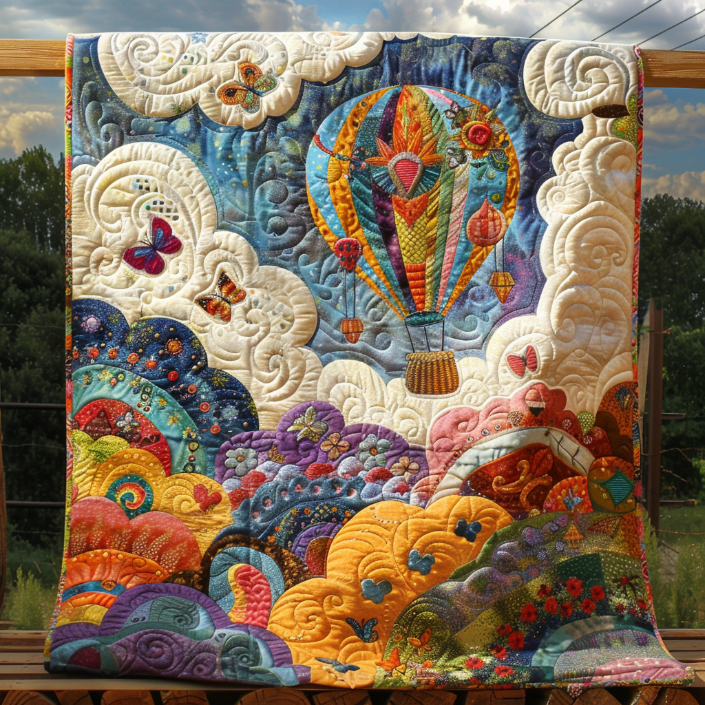 Cloudy Balloon Quilted Blanket Christmas Throw Blanket Sky Air Balloon Themed Gifts